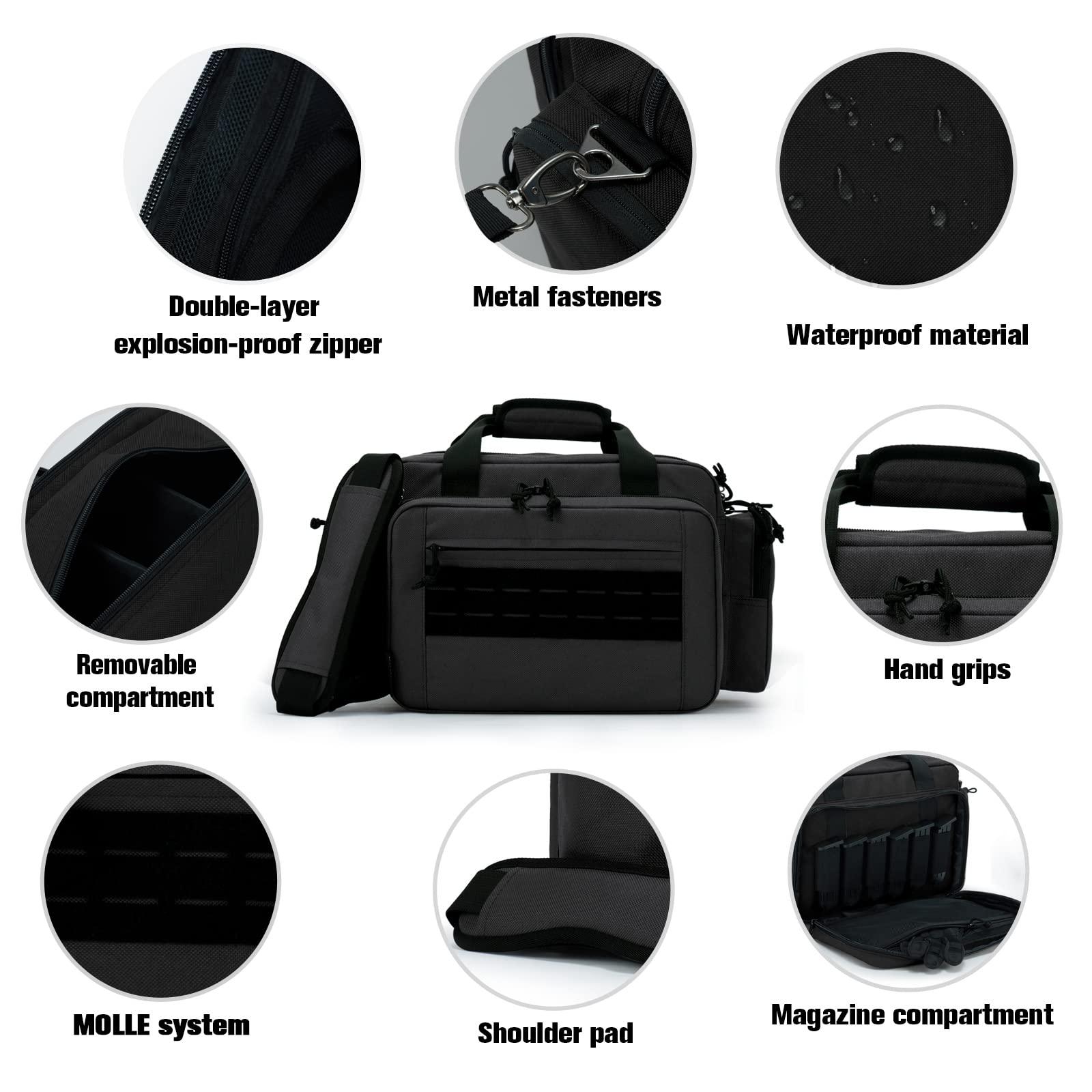 VEAGIA Range Bag,Pistol Case,Gun Range Bags For Handguns And Ammo Pouch 2 Pistols Soft Carrying Shooting Bag - Image 5