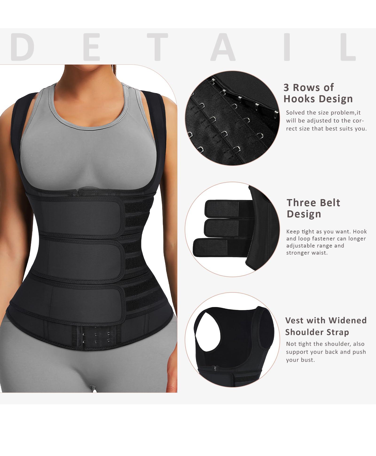 FeelinGirl Waist Trainer for Women Latex Waist Trainers Vest Plus Size Waist Cincher Corset 3 Belts Hooks Steel Bones - Image 4