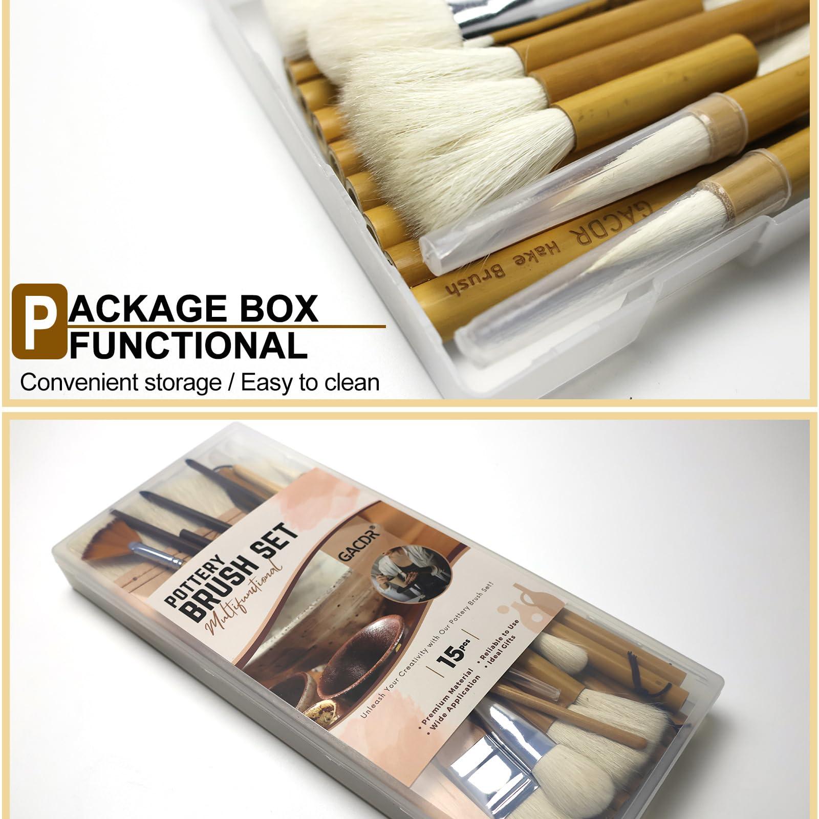 GACDR Pottery Brushes for Glazing,15 Pcs Ceramic Brushes Set with Storage Box Wool Bamboon Hake Brushes for Pottery Acrylic Watercolor, PB-AM-017 - Image 4