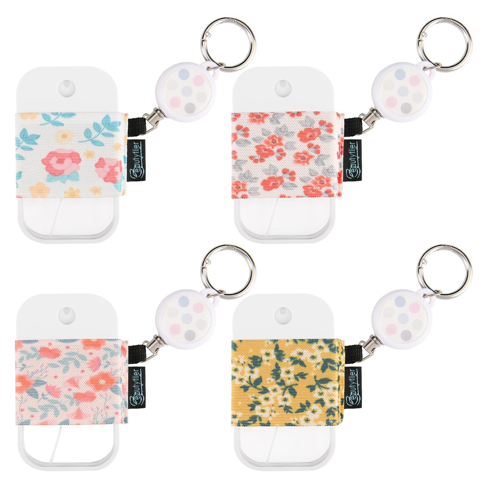 Beautyflier Pack of 4 Elastic Sleeve for Touchland Power Mist and Glow Mist 1FL OZ Hand Sanitizer Spray, Exquisite Patterns Holder Sleeve with Keychain, Perfectly for Travel (Sleeve Only)