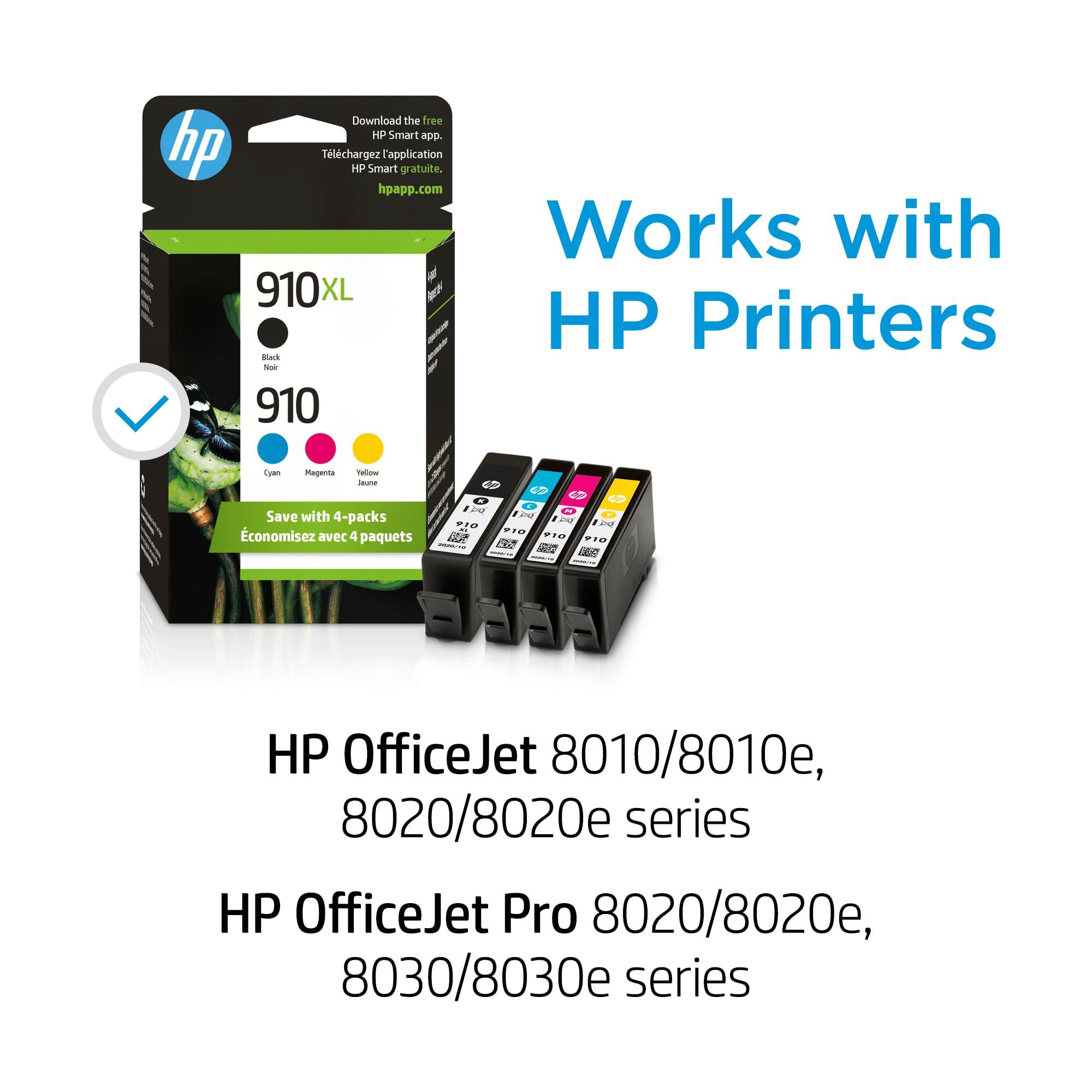 HP Original 910 Cyan, Magenta, Yellow / 910XL Black Ink Cartridges (4-Pack) | Works OfficeJet 8010, 8020 Series OfficeJet Pro 8020, 8030 Series | Eligible for Instant Ink | 3JB41AN - Image 2
