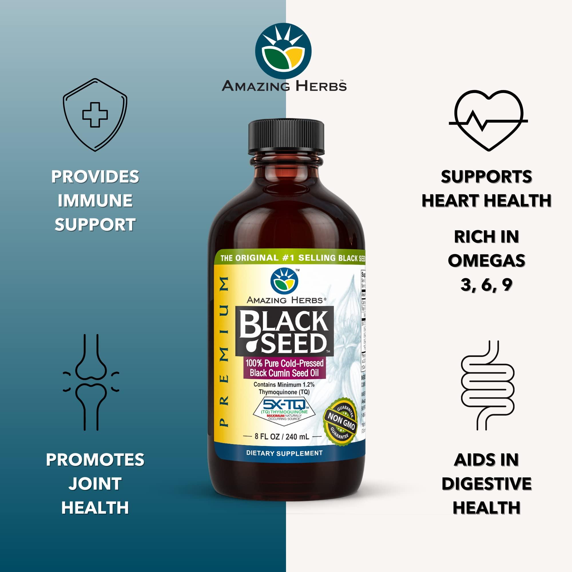 Amazing Herbs Premium Black Seed Oil - Cold Pressed Nigella Sativa Aids in Digestive Health, Immune Support, Brain Function, Joint Mobility, Gluten Free, Non GMO - 8 Fl Oz - Image 7