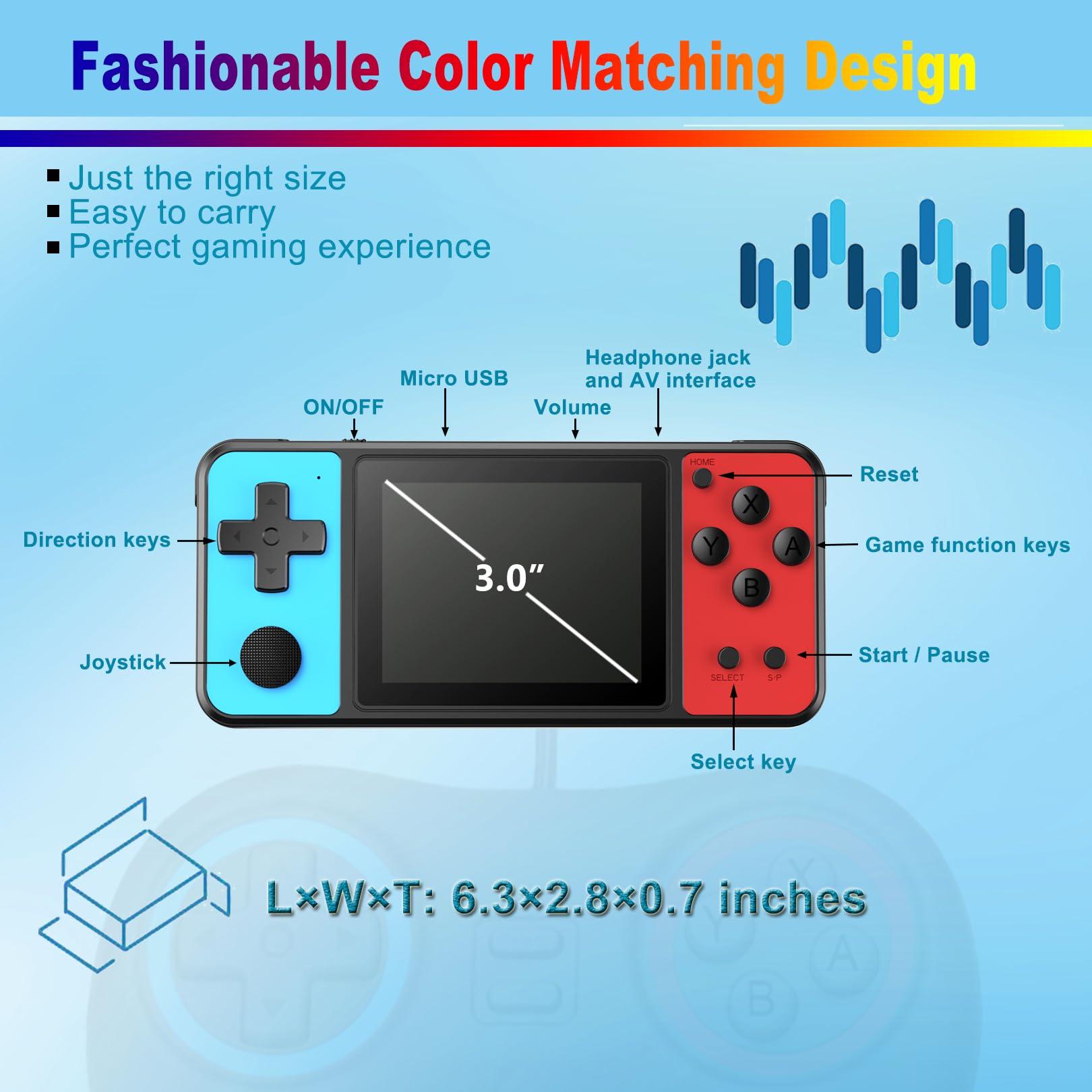 Beico Handheld Game for Kids, 3.0" Large Screen Built in 270 Classic Retro Video Games Seniors Electronic Games Player Boys Girls Birthday Present Black Blue - Image 6