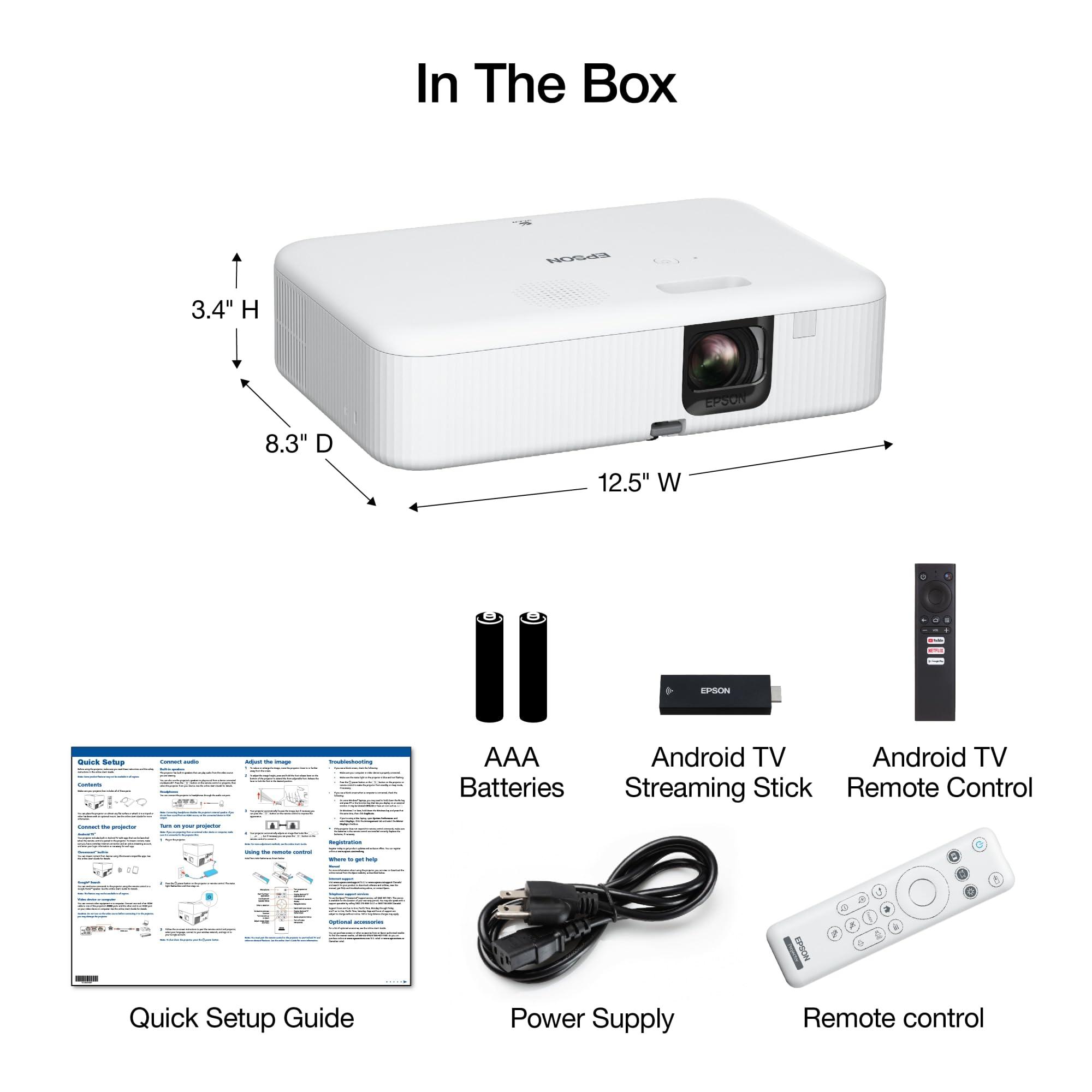 Epson EpiqVision Flex CO-FH02 Full HD 1080p Smart Streaming Portable Projector, 3-Chip 3LCD, 3,000 Lumen Color/White Brightness, Android TV, Bluetooth, 5W Speaker, Home Entertainment - Image 6