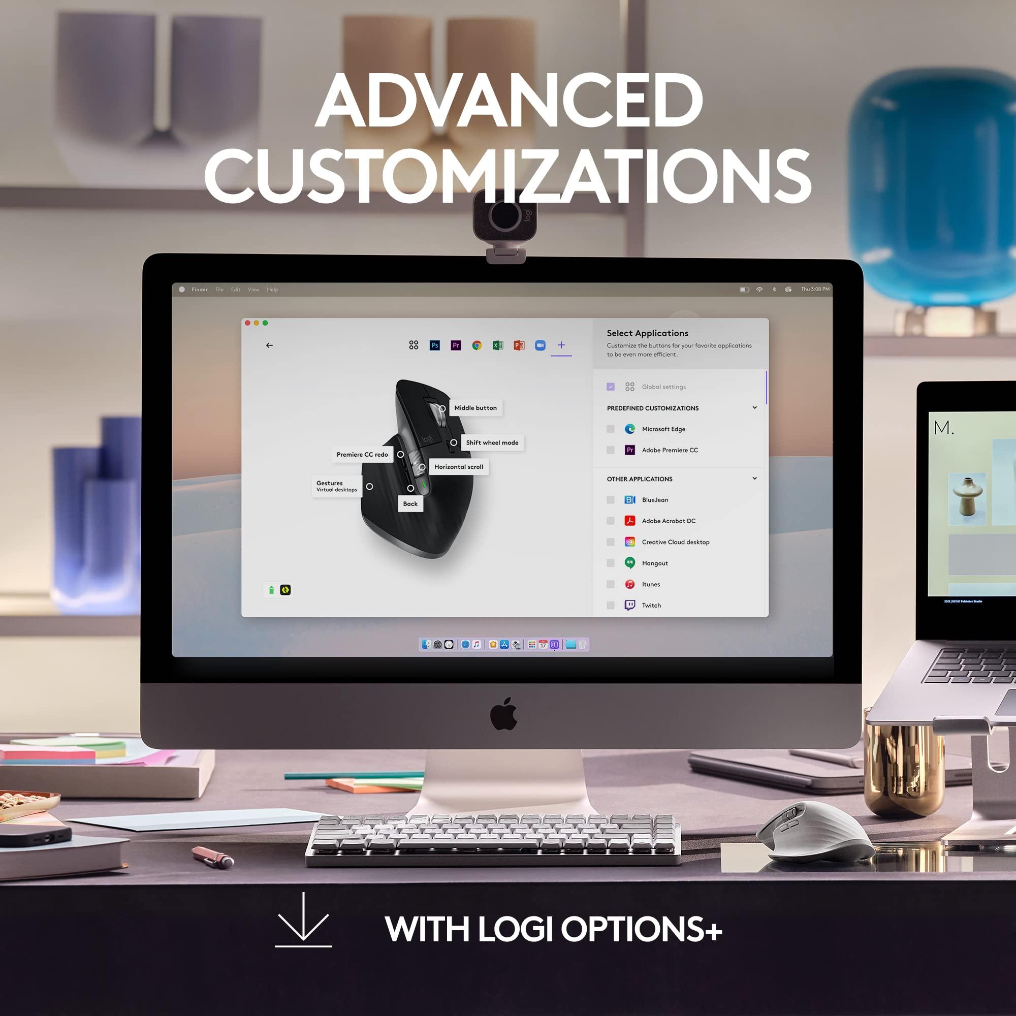 Logitech MX Master 3S for Mac - Wireless Bluetooth Mouse with Ultra-Fast Scrolling, Ergo, 8K DPI, Quiet Clicks, Track on Glass, Customization, USB-C, Apple, iPad - Space Grey - Image 8