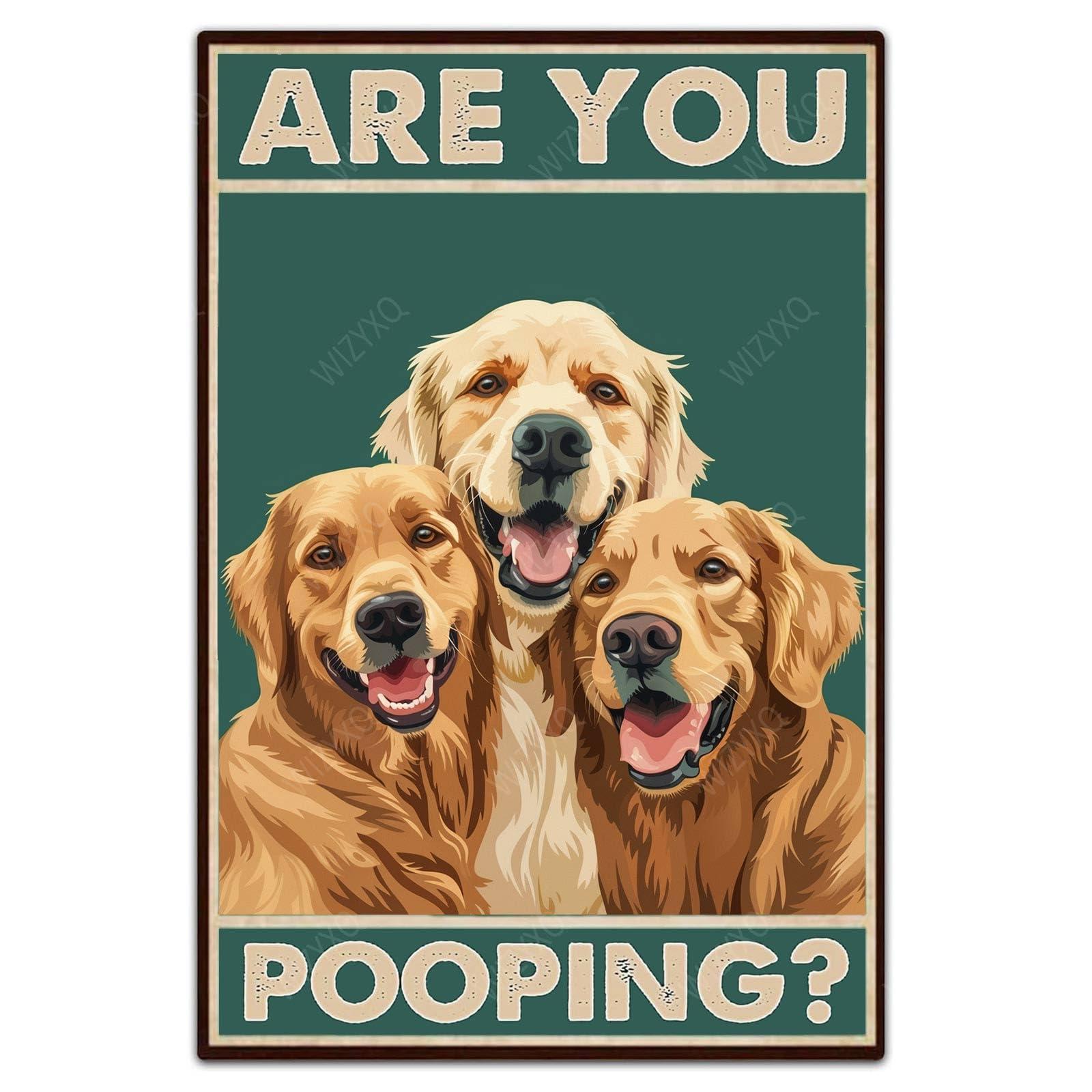 WIZYXQ Metal Signs Are You Pooping Three Golden Retriever Dog Sign Vintage Aluminum Tin Sign for Home Office Kitchen Bar Cafe Garden Wall Decor 12x8 Inch