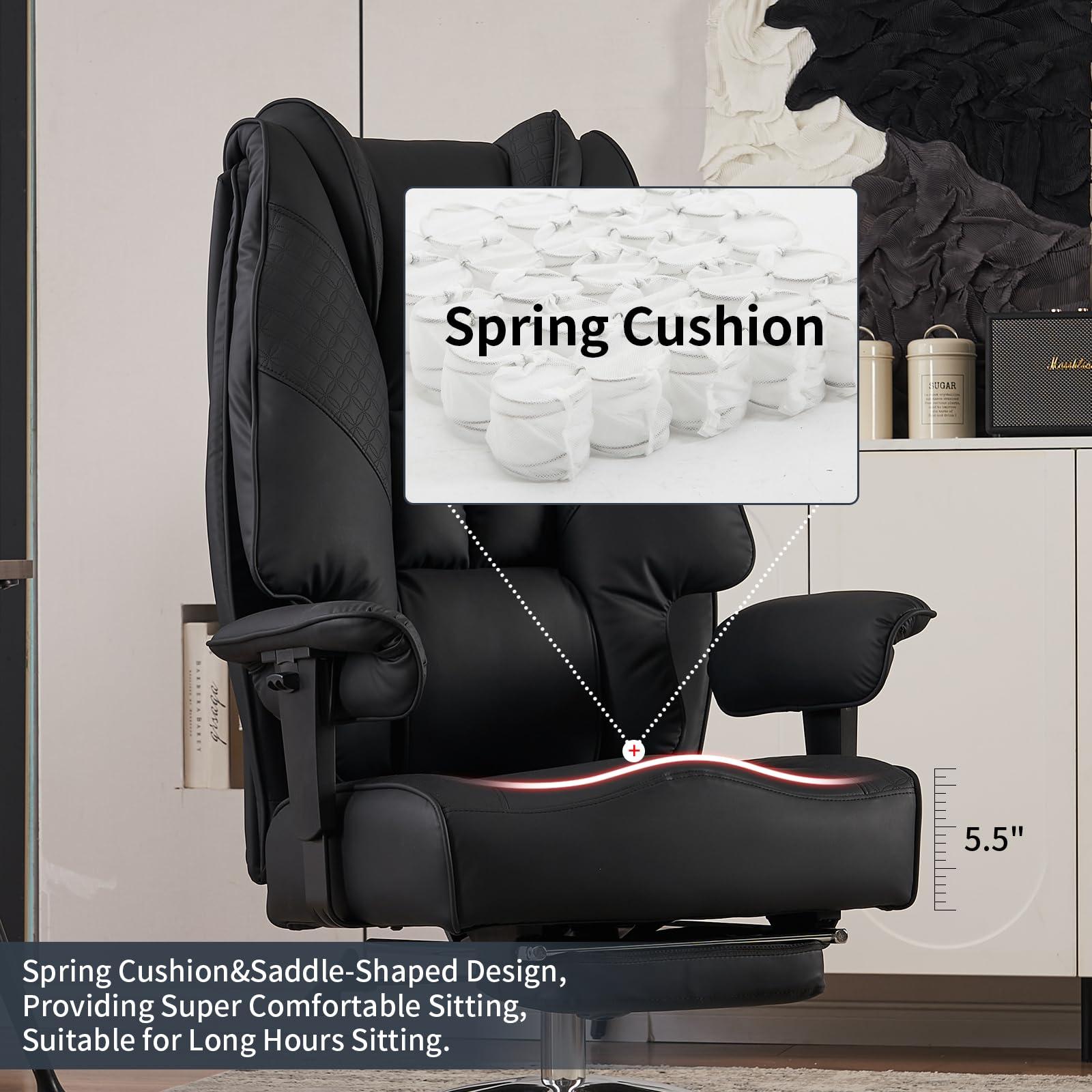 EXCEBET Big and Tall Office Chair 400lbs Wide Seat, Leather High Back Executive Office Chair with Foot Rest, Ergonomic Chairs Lumbar Support for Lower Back Pain Relief (Black) - Image 4