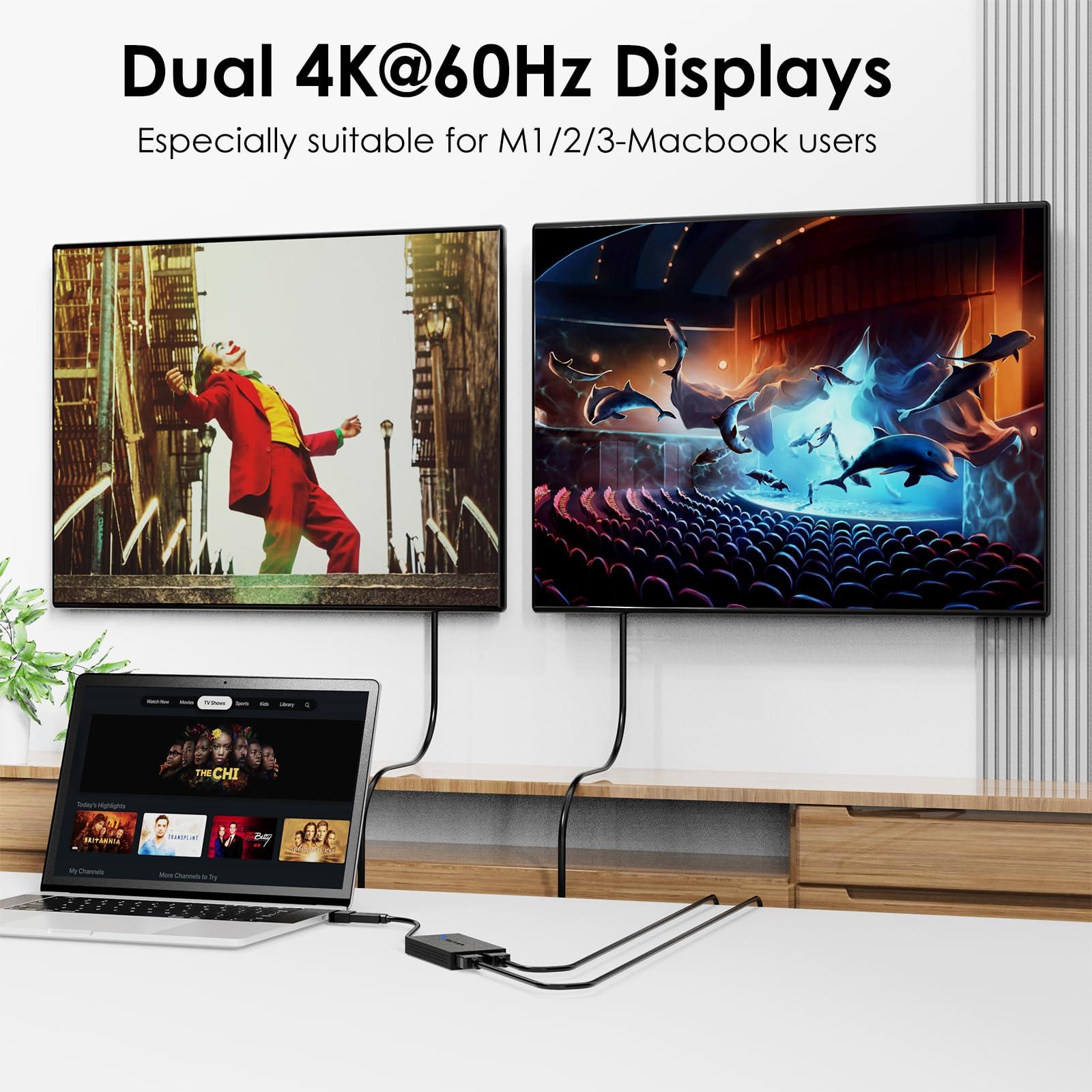 WAVLINK USB 3.0 or USB C to Dual HDMI Splitter - Extended Display for Dual Monitors, DisplayLink Adapter - 4K 60Hz for Apple Mac M1/M2/M3 or Windows 10/11, USB A/C to HDMI 4K Output - Image 2