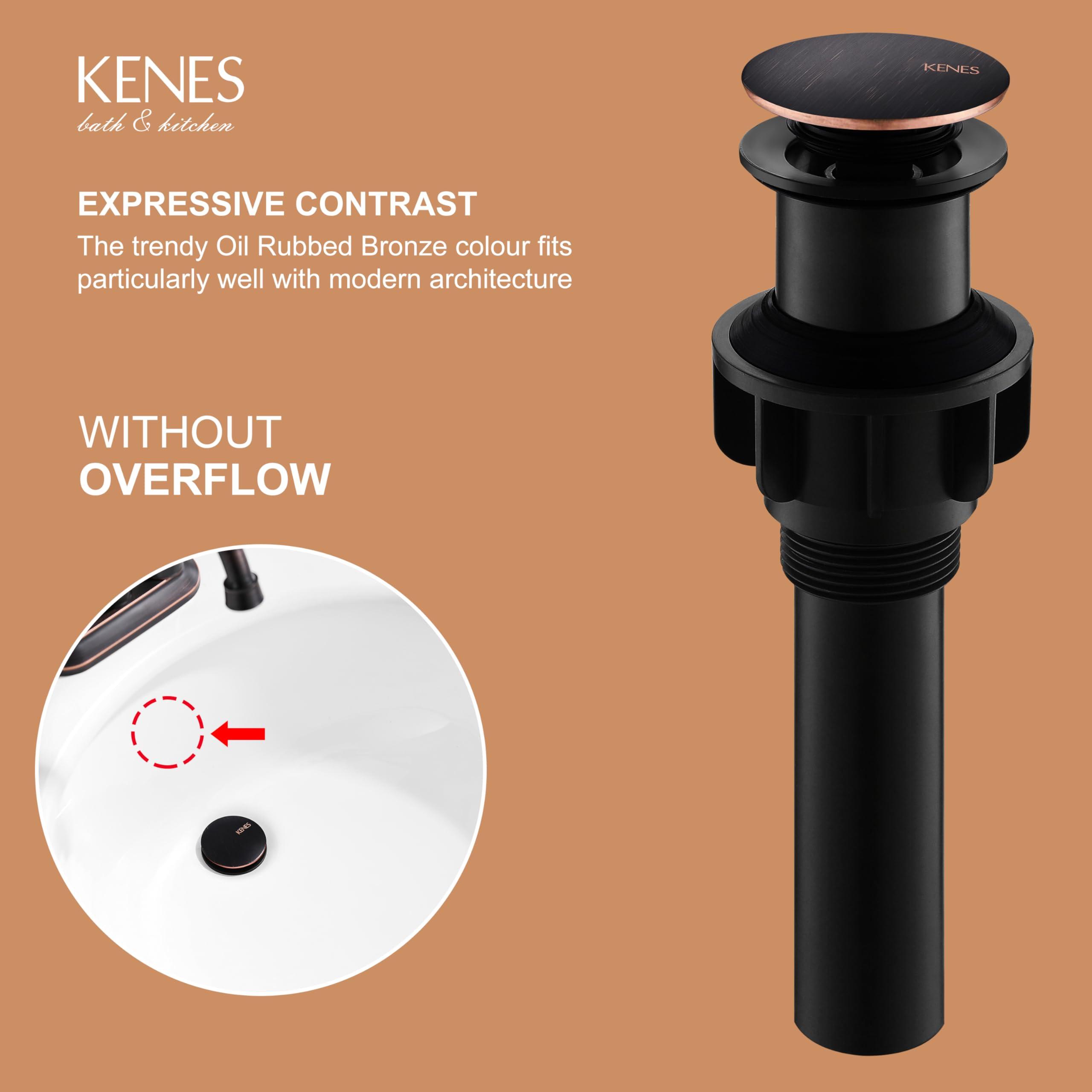 KENES Oil Rubbed Bronze Bathroom Vessel Pop Up Sink Drain, Vanity Faucet Sink Drain Stopper, Sink Drain Assembly Without Overflow Anti Clog Pop Up Drain - Image 4