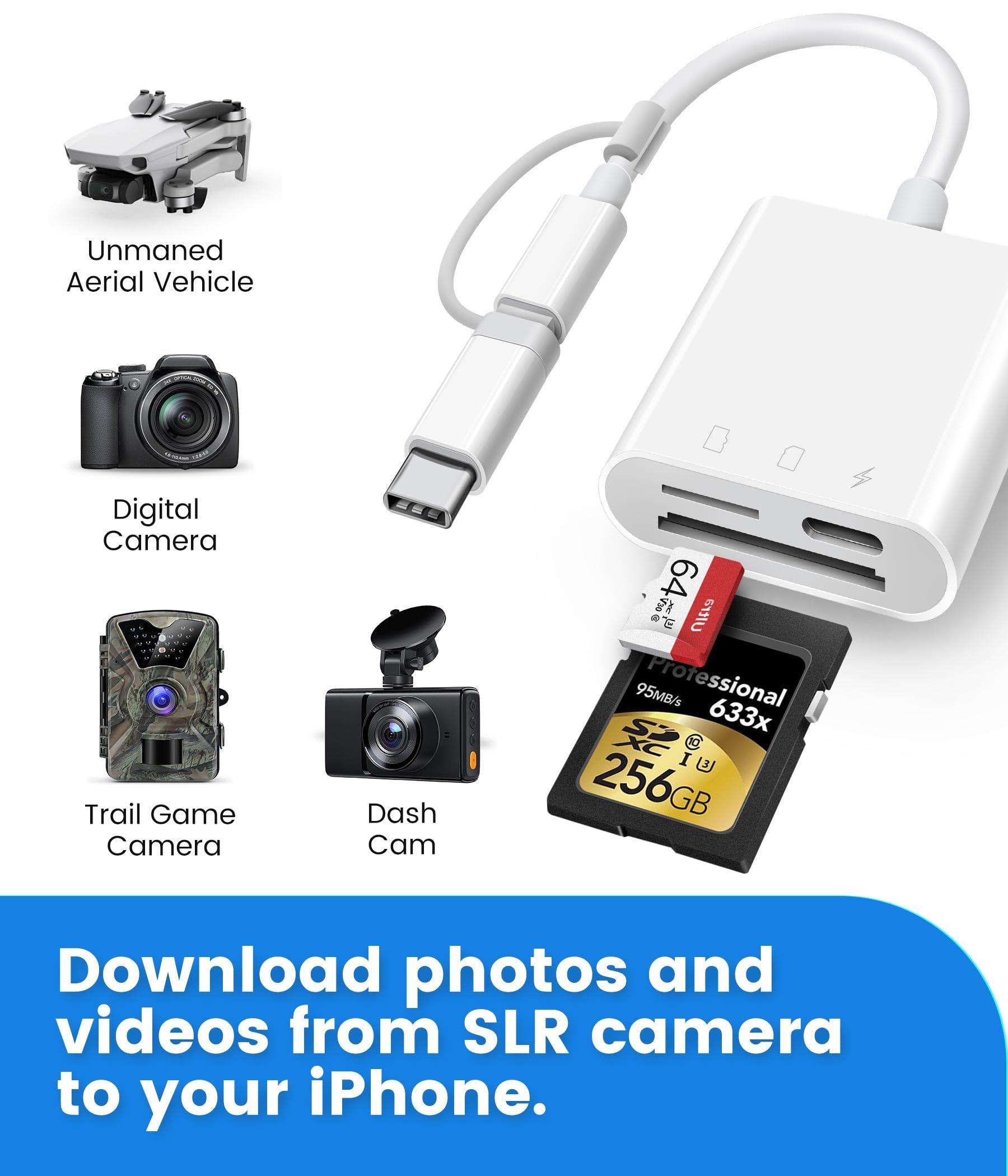 SD Card Reader for iPhone iPad, Oyuiasle Digital Trail Camera SD Card Viewer with Dual Slot for MicroSD/SD, Lightening&USBC Dual-Connector Memory Card Adapter for Photography, Plug and Play - Image 7