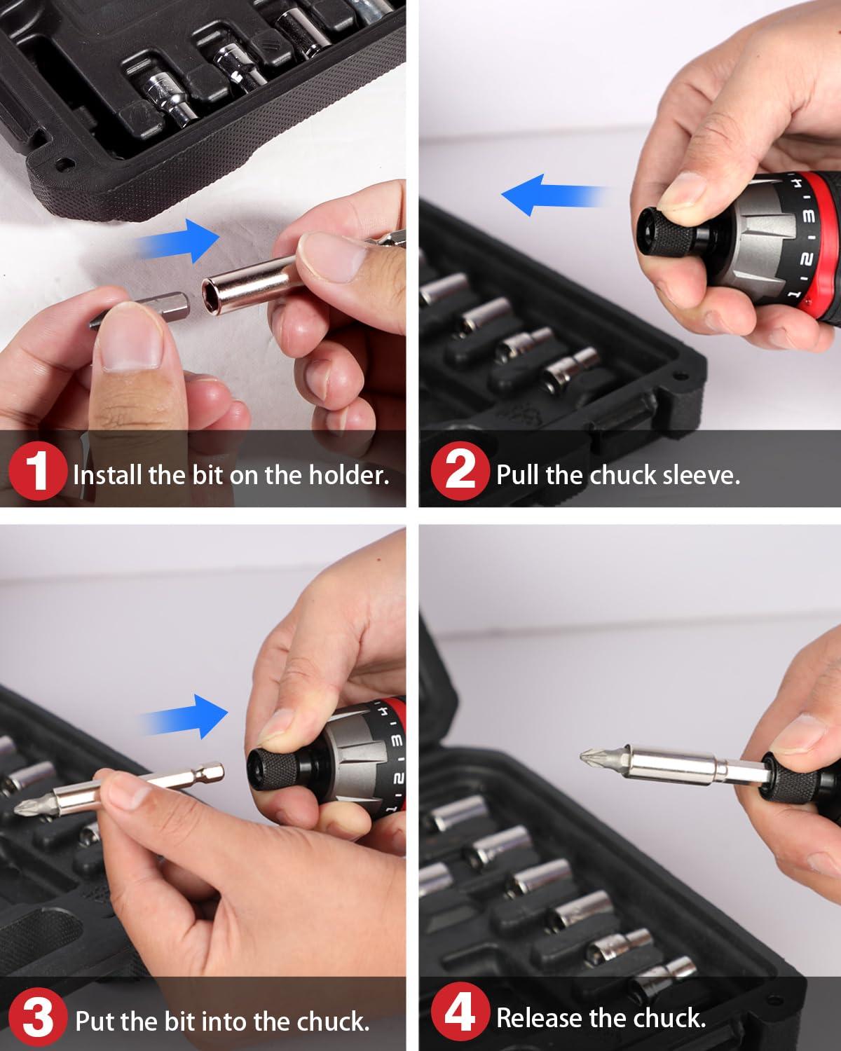 AVID POWER Electric Screwdriver Set Rechargeable 4V Cordless Screwdriver Kit with 44pcs Accessories, 5.65Nm Screw Gun, 5+1 Torque Setting, 2 Position Handle with LED Light - Image 5
