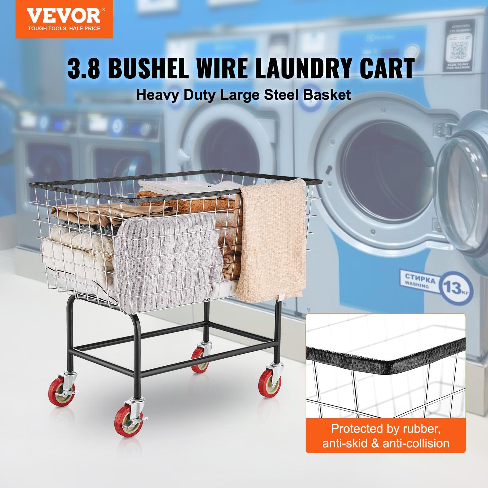 VEVOR Wire Laundry Cart, 3.8Bushel Wire Laundry Basket with Wheels, 32.5''x21.3''x29.9'', Commercial Wire Laundry Basket Cart, Steel Frame with Chrome Finish, 4'' Casters, Wire Basket Cart for Laundry - Image 4