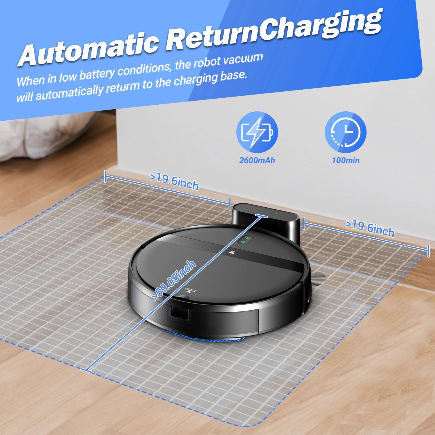 Kilgone Robot Vacuum and Mop Combo for Large Homes & Pet Hair – Smart App/Voice, 2300Pa Sucktion, 120Min Clean, Ultra-Thin 2.87" Design - Image 7