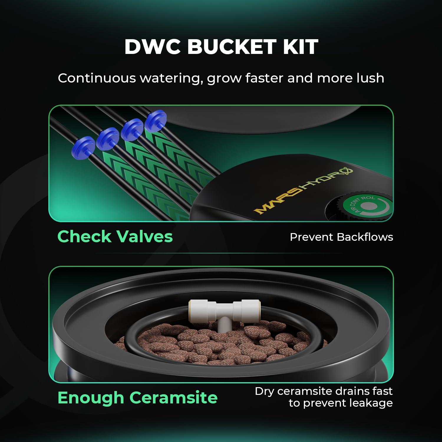 Mars Hydro DWC Hydroponics Grow System 5 Gallon Deep Water Culture with 8W Air Pump, Multi-Purpose Air Hose, Air Stone, 2 Buckets and Top Drip Kit - Image 5