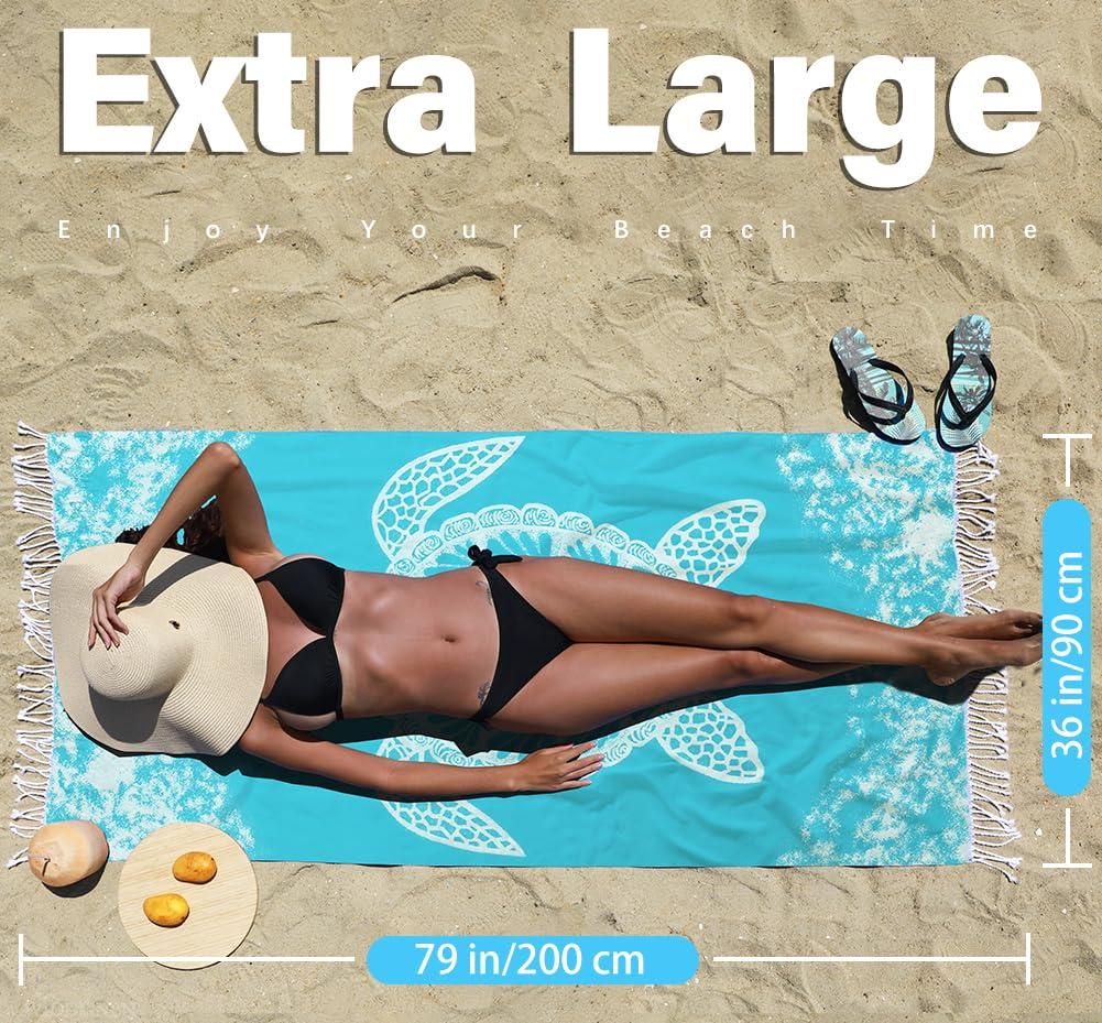 Widdonen Thin Turkish Beach Towel Lightweight Quick Dry Absorbent Cotton Bathroom Bath Pool Swim Towels Extra Large Oversized Sand Free Beach Accessories Essentials Cloud Gifts for Adult - Image 2