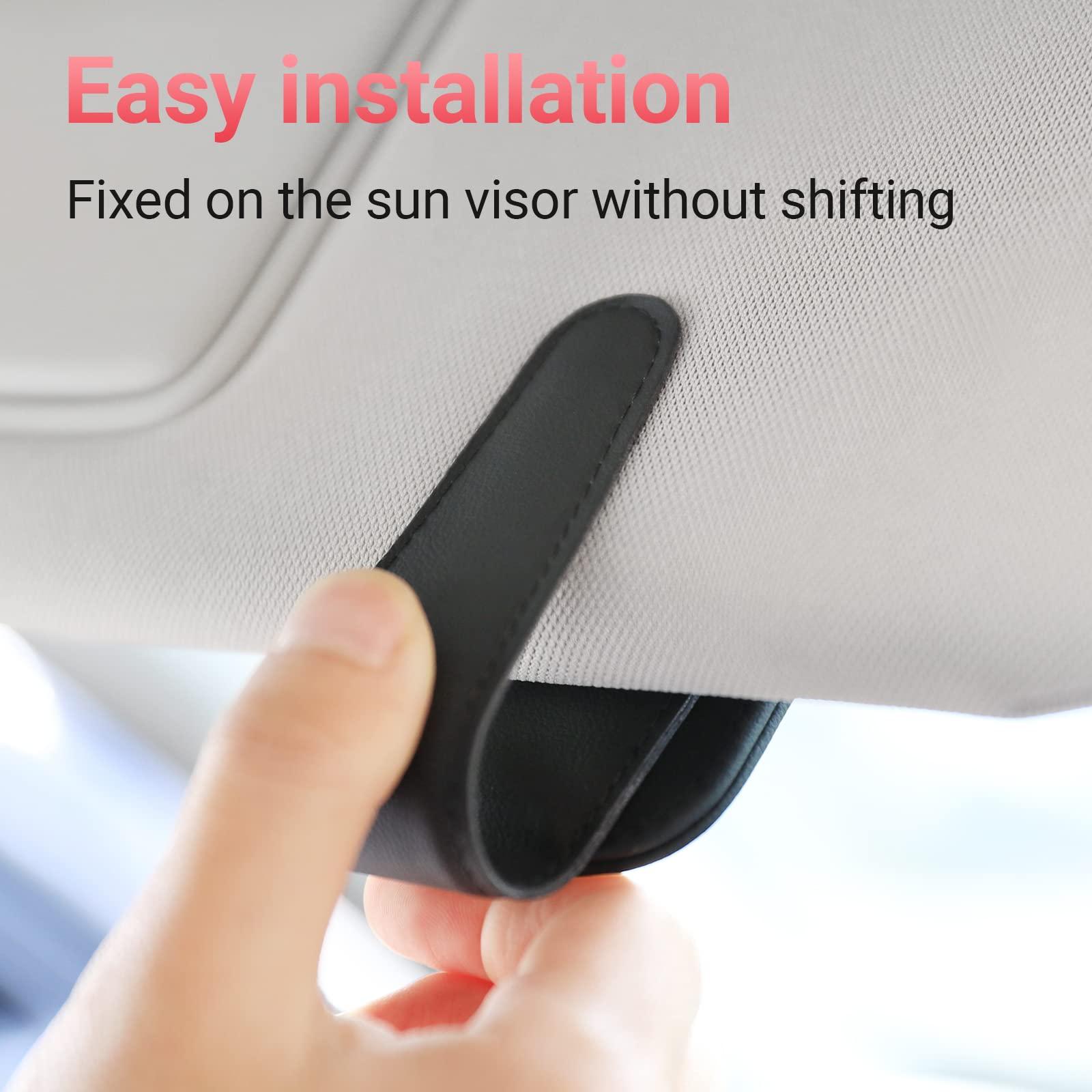 KanSmart Sunglass Holder for Car Sun Visor, Magnetic Sunglasses Clip, Leather Glasses Eyeglass Holder and Ticket Card Clip, Auto Interior Accessories Universal for Car SUV Truck Pickup -Black - Image 4