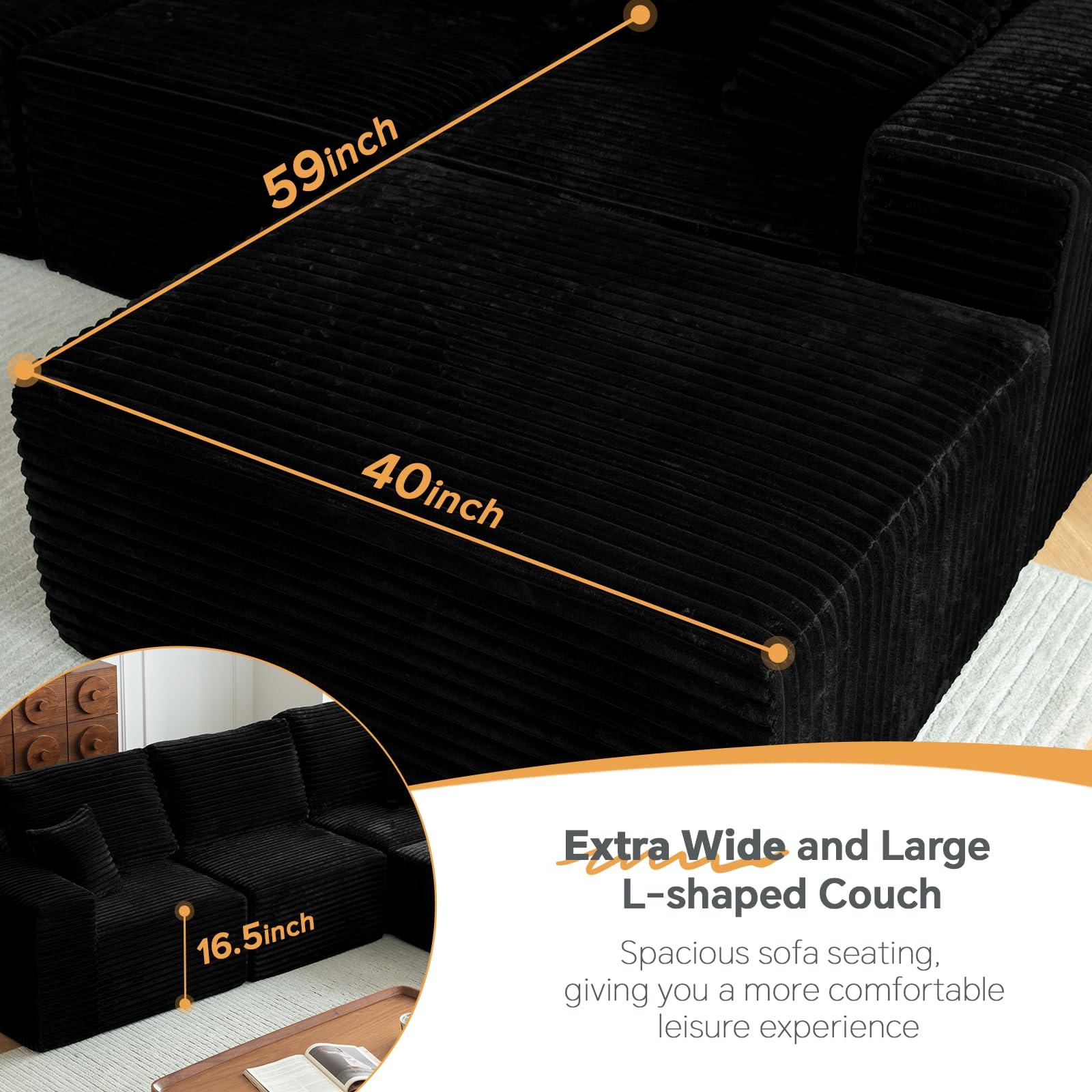 MODNEST 107" Modular Sectional Sofa Cloud Couch with Deep Seats, L Shape Memory Foam Couch with Chaise, Sectional Couches for Living Room, Oversized Comfy Boneless Sofa No Assembly, Black - Image 4