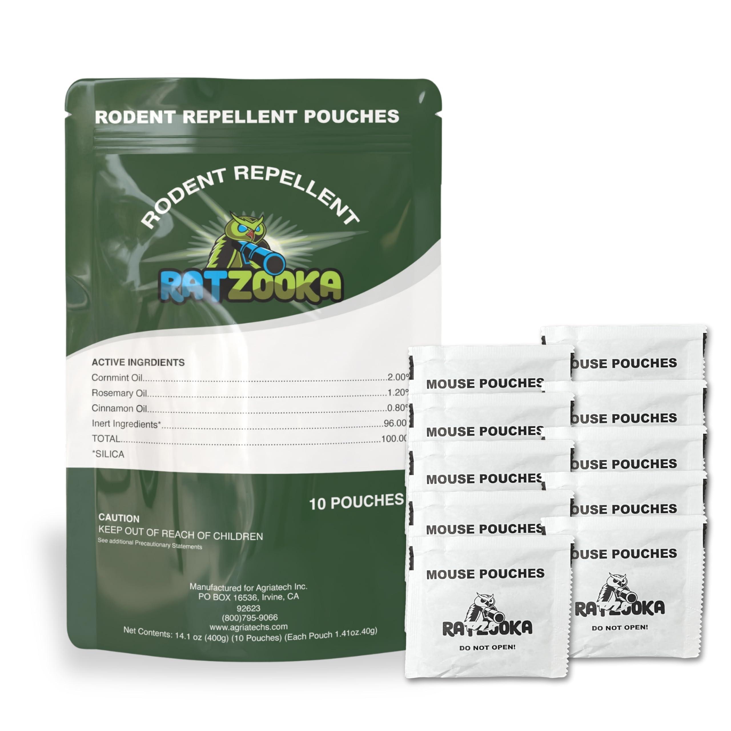 RatZooka Mouse Repellent Pouches, Natural Formula with Peppermint & Rosemary Oil, Mice Repellent Indoor, Keep Mice and Rats Out of Your Home, Car, RV, Garage, Cabin, 14.1Once (1 Pack - 10 Pouches)