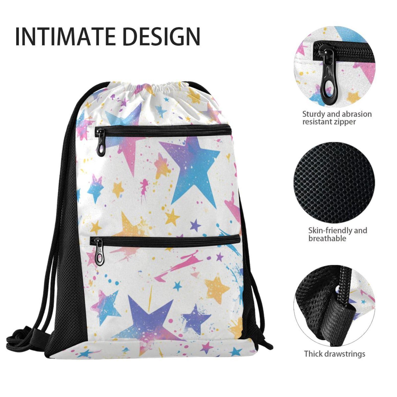 FRODOTGV String Backpack With Zipper Pockets Portable Sackpack for Adults Men Women Party Hiking, Spray Paint Rock Star - Image 6