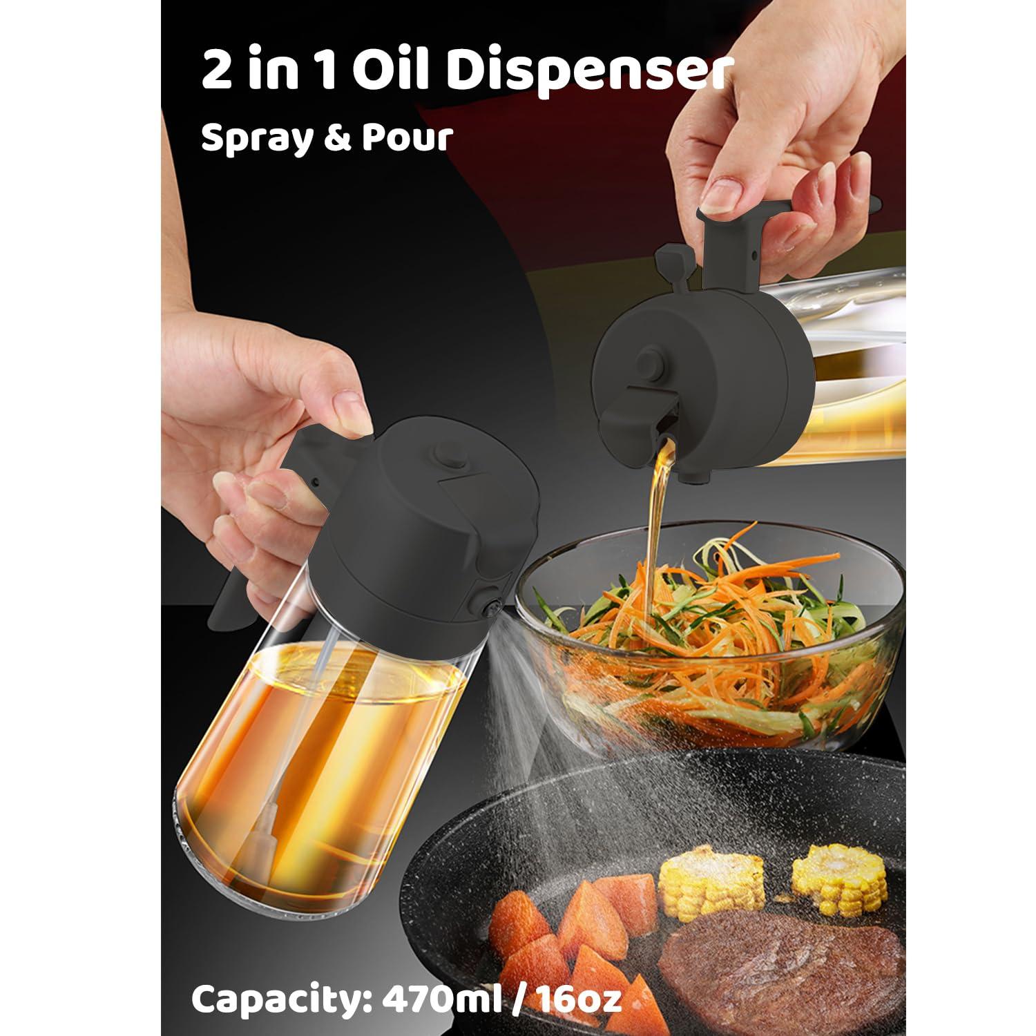 Besosay Oil Sprayer for Cooking, 16oz/470ml Premium Glass Bottle, 2 in 1 Olive Oil Dispenser Bottle, Food-grade Oil Mister for Air Fryer, Salad, Frying, BBQ - Image 2