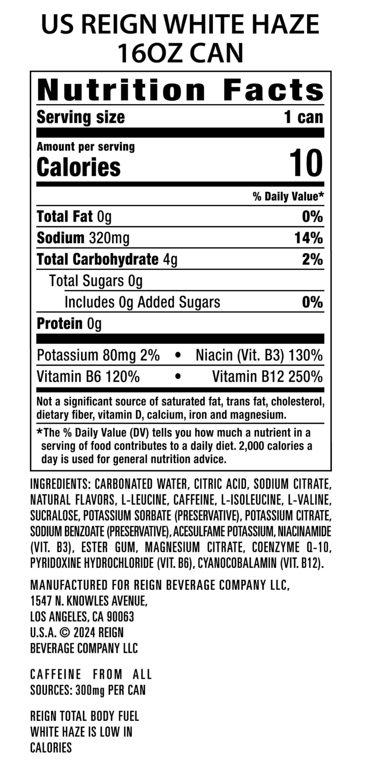 Reign Total Body Fuel, White Haze, Fitness & Performance Drink, 16 Fl Oz (Pack of 12) - Image 4
