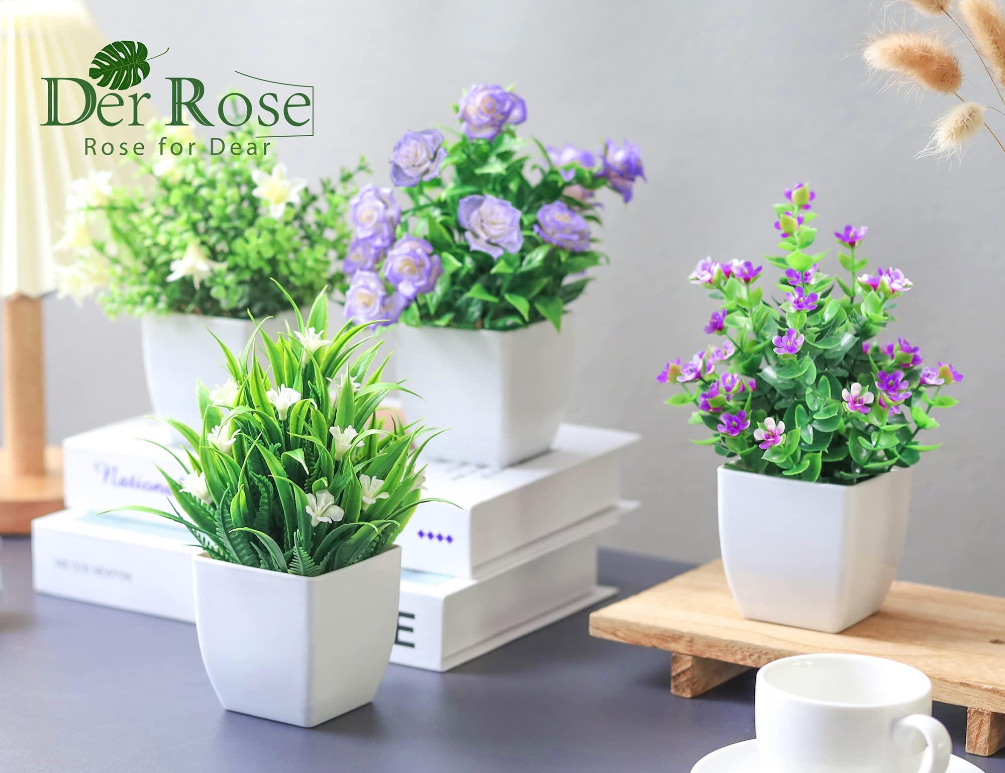 Der Rose 4 Pack Small Fake Plants Mini Artificial Faux Plants with Flowers for Home Room Farmhouse Bathroom Decor Indoor - Image 4