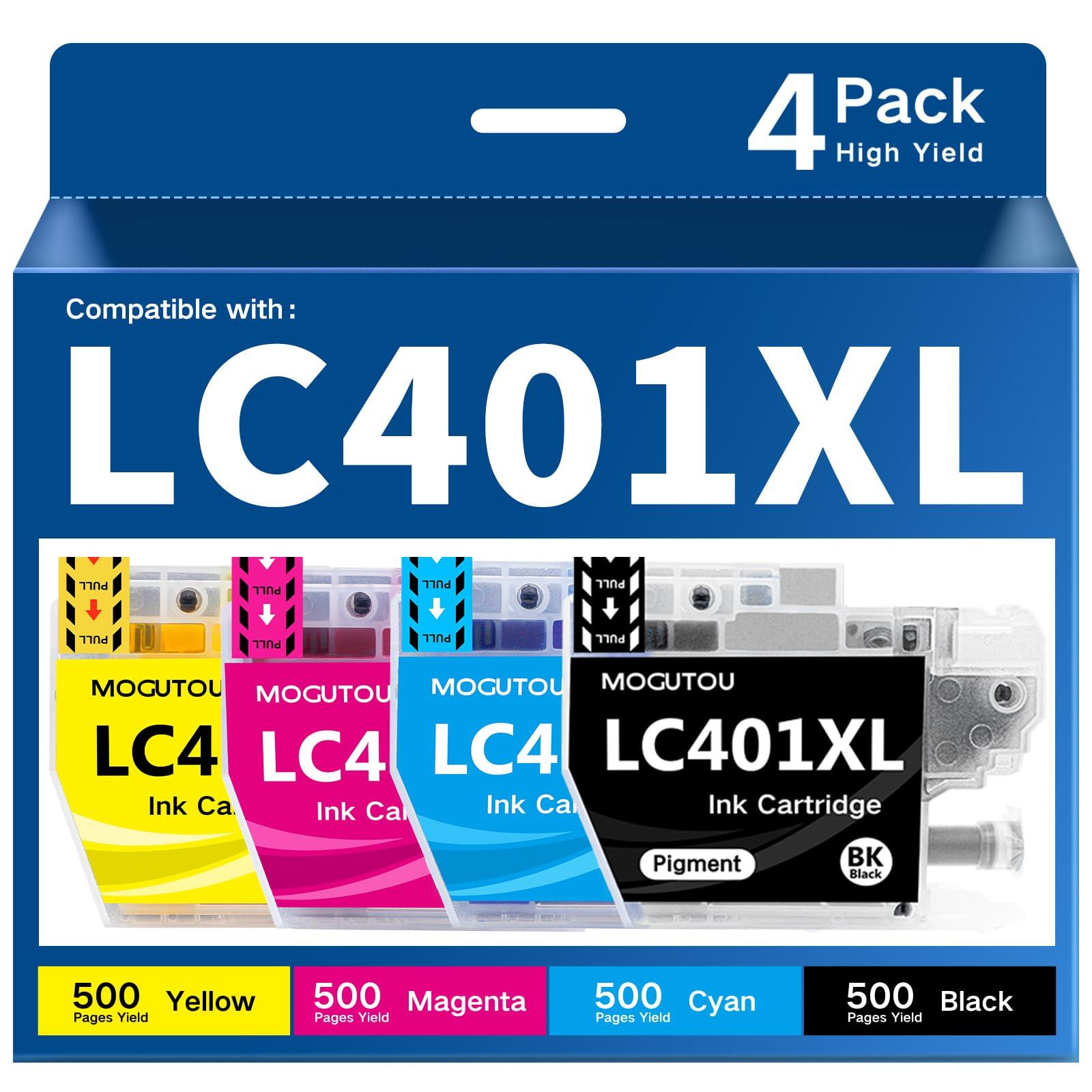 LC401XL Ink Cartridges Compatible for Brother Printer MFC-J1010DW MFC-J1012DW MFC-J1170DW for LC401XL 4PK LC401 Ink Cartridges High Yield (4 Pack, Black Cyan Magenta Yellow)