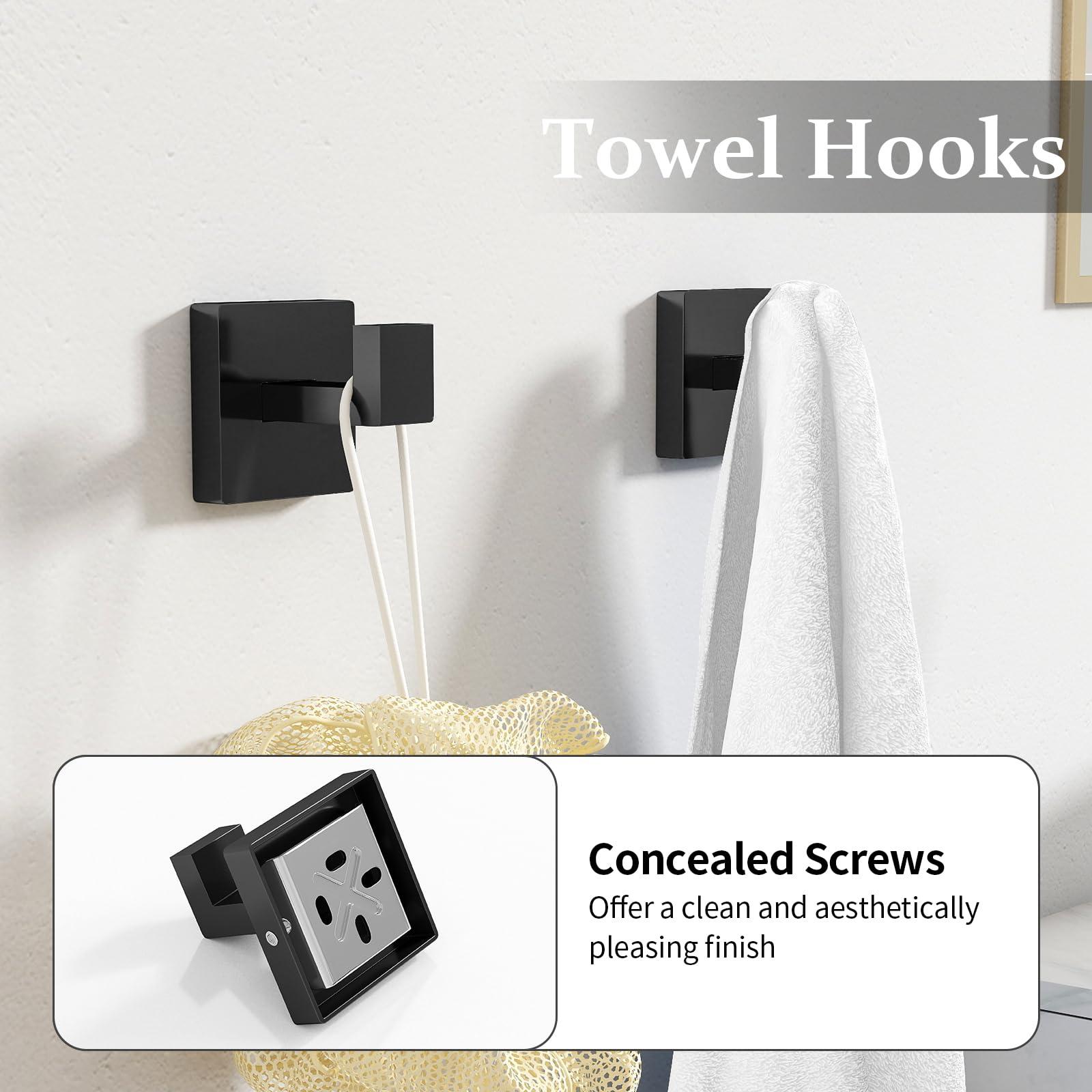 STWWO Matte Black Bathroom Accessories Hardware Set 5-Piece, Stainless Steel Towel Racks for Bathroom, 16 Inch Bath Towel Bar Set Wall Mounted - Image 5