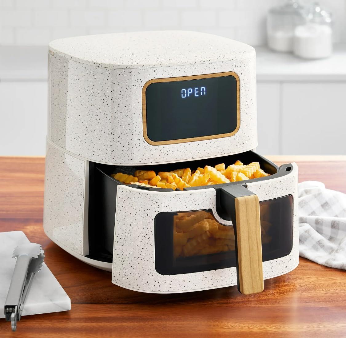 Pioneer Woman 5.8 qt Air Fryer, Linen Speckle - Energy Efficient, 9 Pieces Utensil Set, Bundle - Image 2