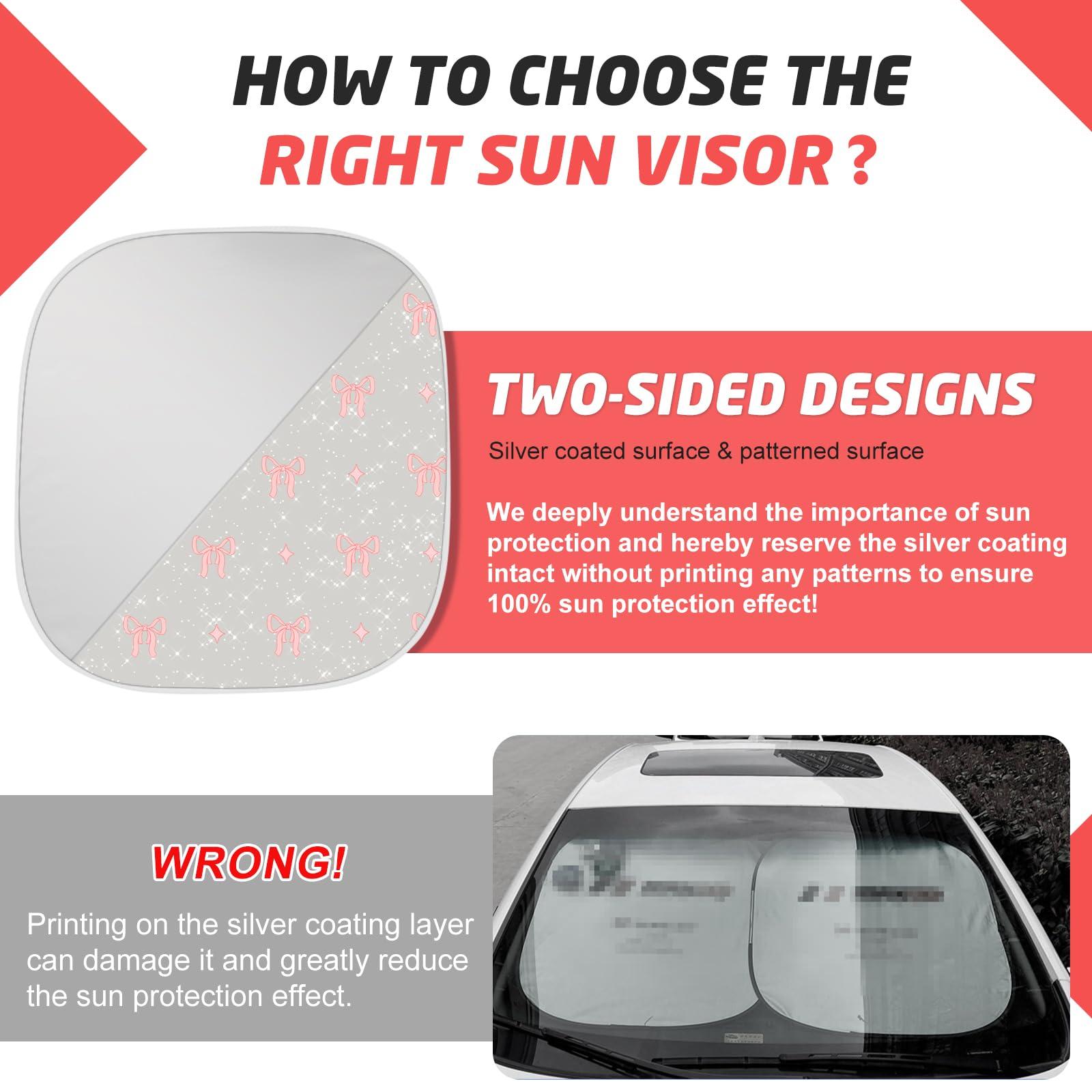 Pink Bow Print Car Windshield Sun Shade, Foldable Reflective UV Protection Sun Visor with Storage Pouch, Auto Interior Accessories for Sedan, SUV, Hatchback - Image 8
