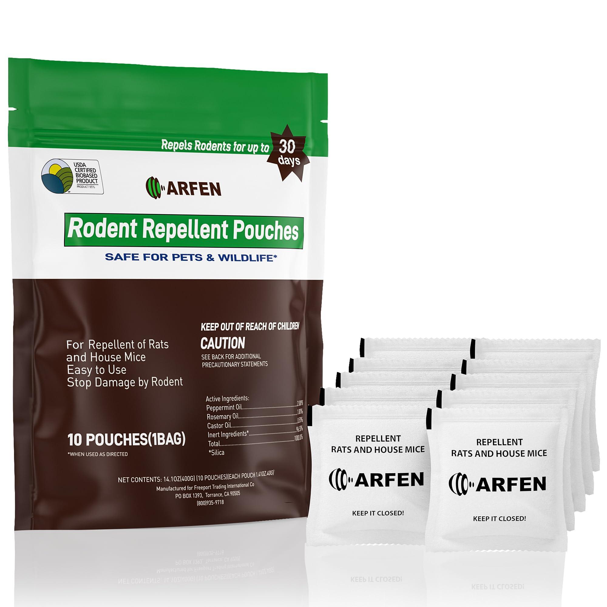 ARFEN Rodent Repellent Pouches, Peppermint Oil, All Natural, Plant Powered, Repel Mice and Rat, Squirrels, Mouse Repellent, Keep Mice Out from Indoor/Car/RV/Boat/Garage/Cabin,10 Pouches