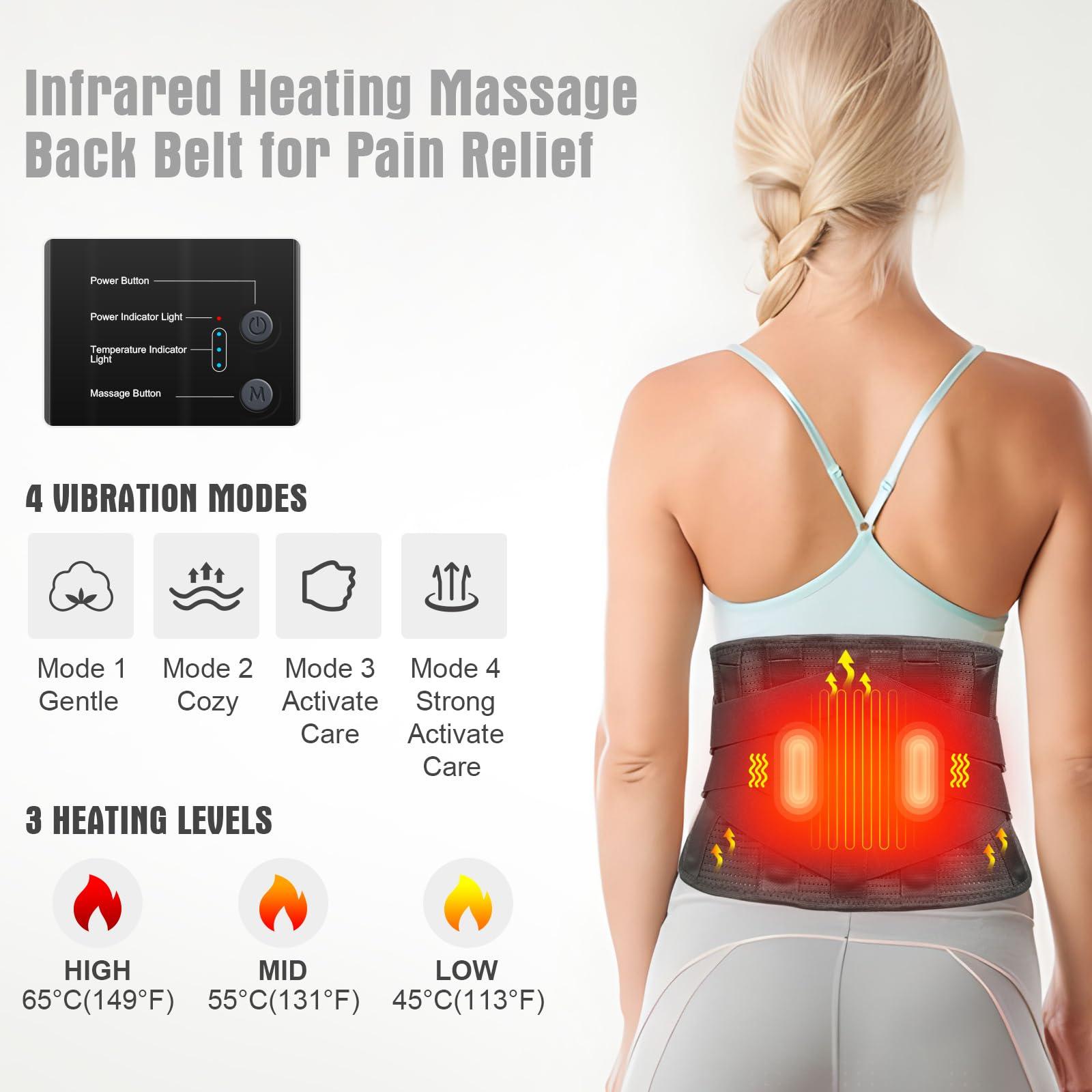 Oramuon Heated Back Brace with Massage, Rechargeable Heating Pad for Back Pain Relief, Adjustable Back Support Belt with Heat Therapy and Vibration Massager for Men and Women, XL - Image 2
