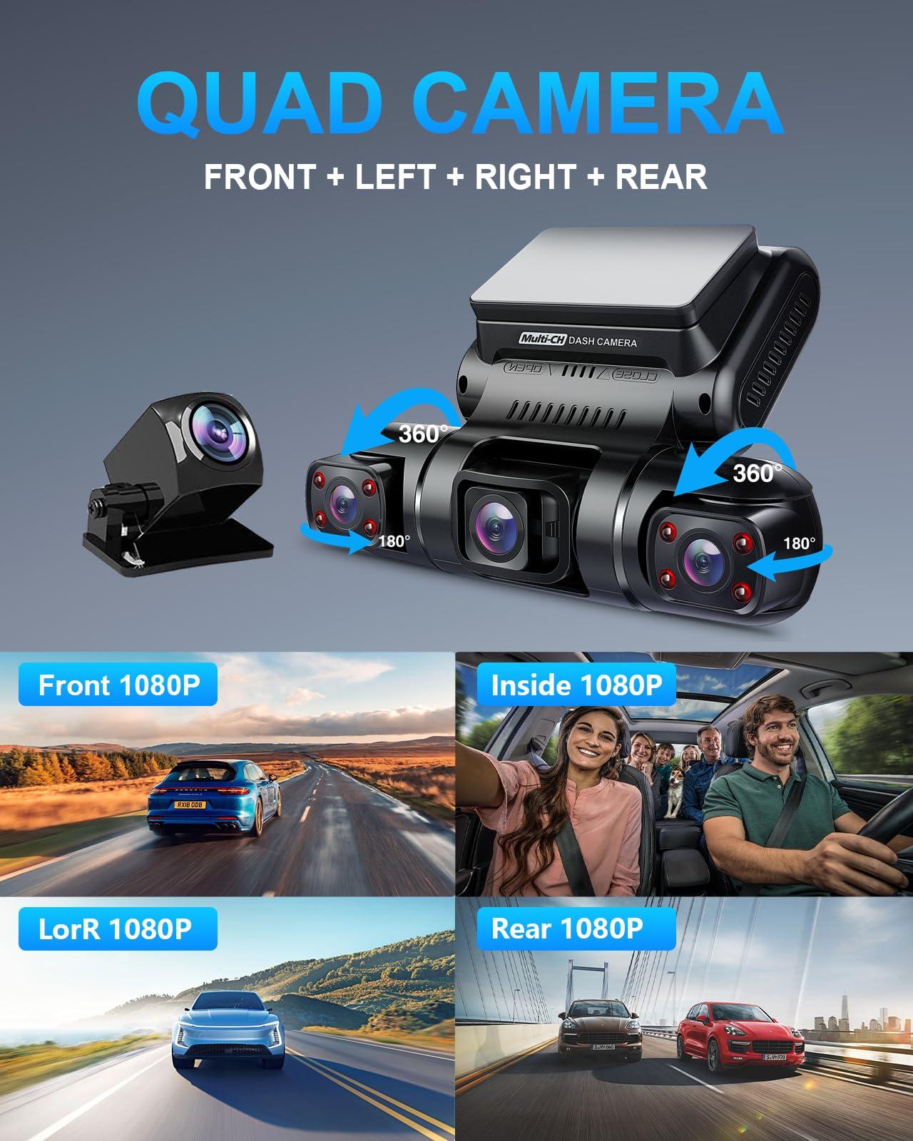 PRUVEEO 360 Degree View 4 Channel Dash Cam Front and Rear Inside Left Right, Dash Camera for Cars, Built-in GPS WiFi Night Vision, 24/7 Recording Parking Mode Monitor, Free 128G Card - Image 3