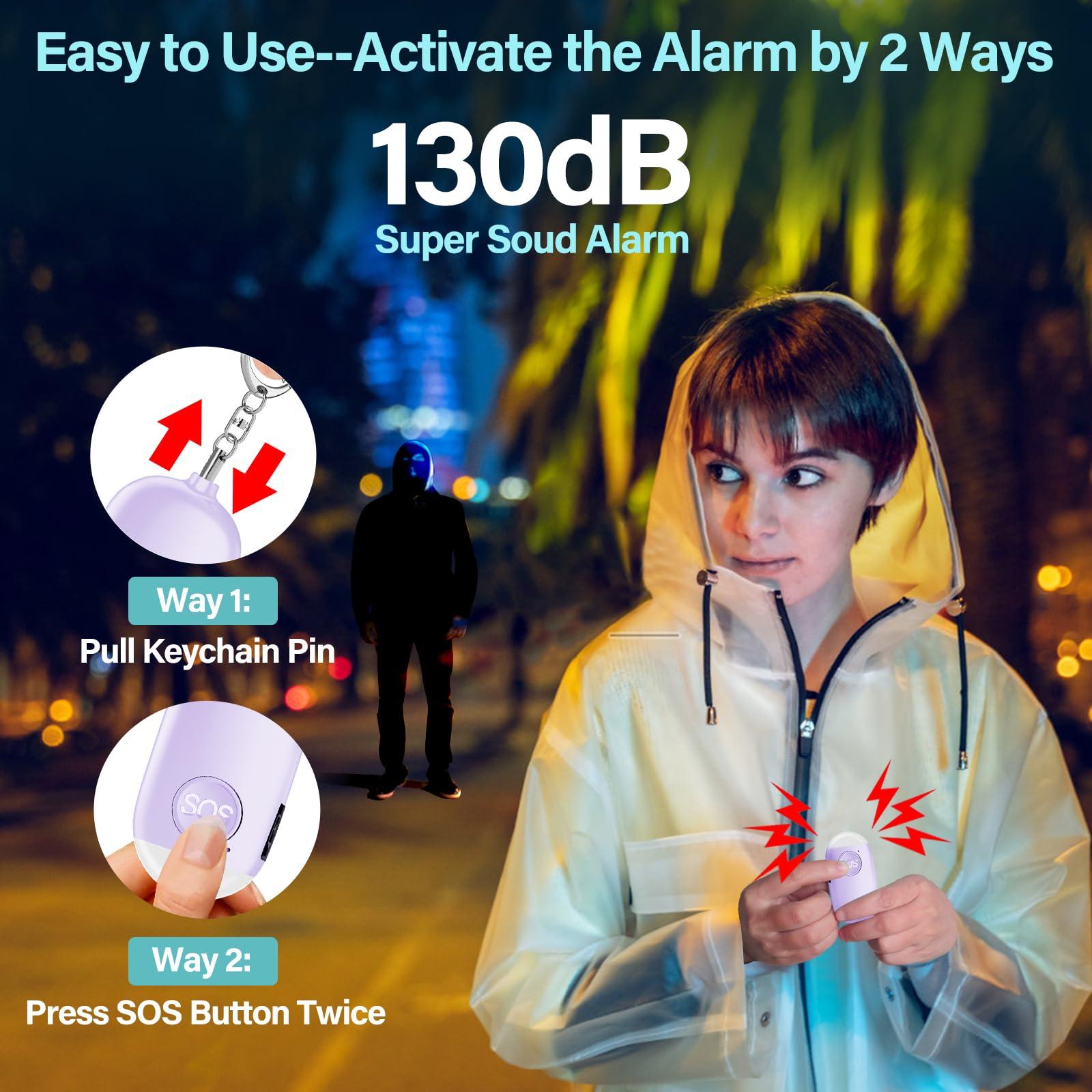 Hion Personal Safety Alarms for Women, Rechargeable 130dB Self Defense Alarm Keychain with LED Flashlight, Emergency Safe Sound Security Alarm for Children Elderly College Girls Men(Purple) - Image 2