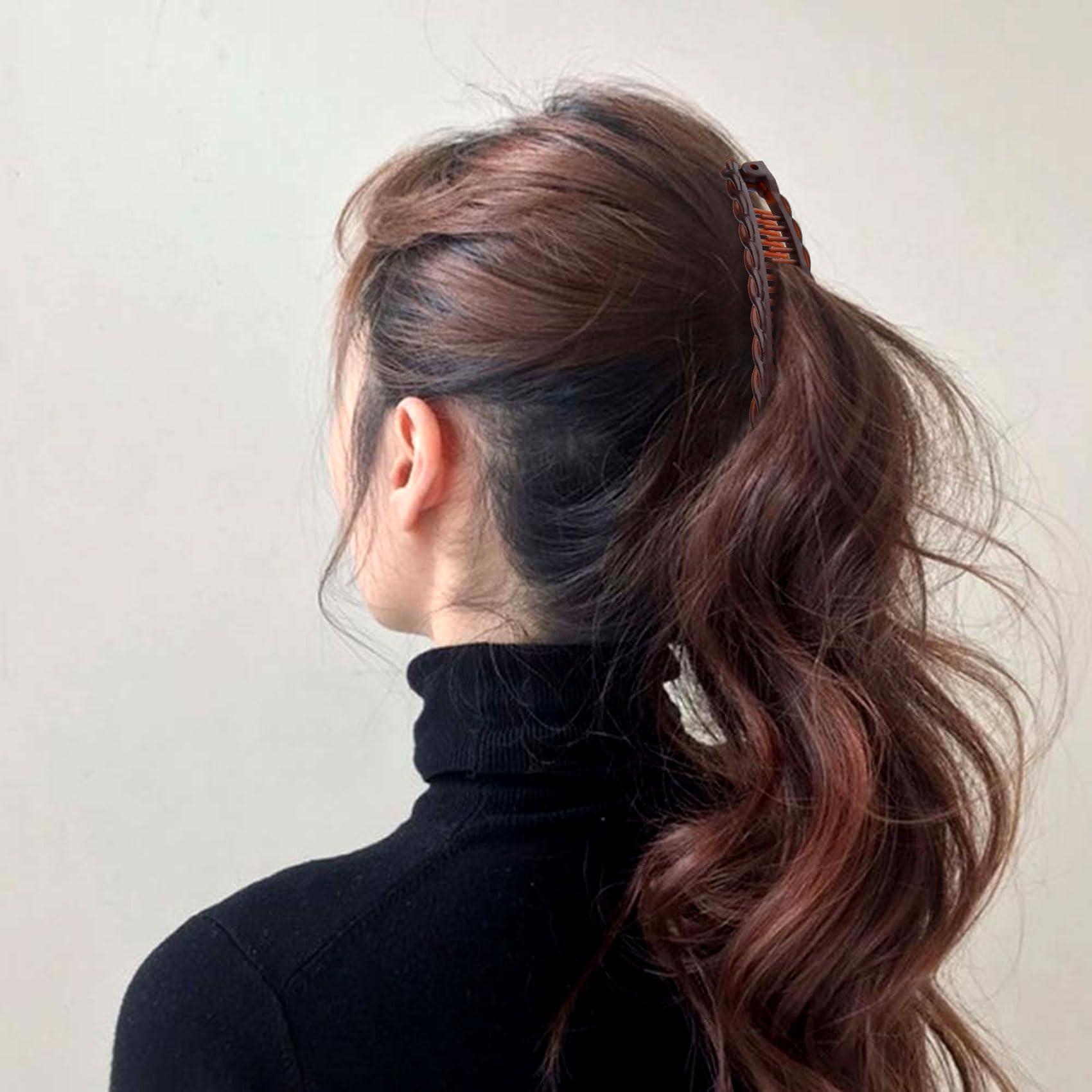 Mxxipp 3pcs Banana Hair Clips for Women, Non-Slip Large Hair Claw Clips, Classic Double Combs Hair Accessories for Thick Thin Fine Straight Curly Long Short Hair- Brown & Black & White - Image 4