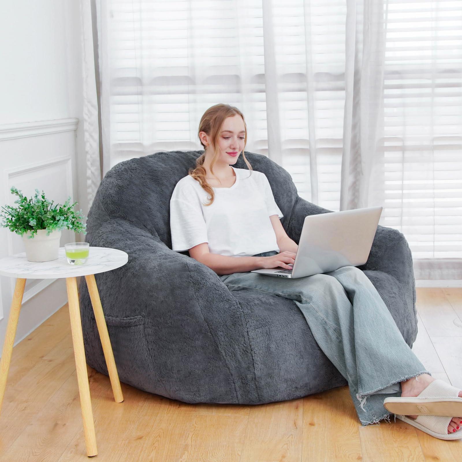 GOHOROS Giant Bean Bag Chair, Bean Bag Chairs for Adults with Armrests, Gaming Chair Stuffed Memory Foam | Storage | Non-Slip, Removable Bean Bag Sofa Comfy Chair for Bedroom, Livingroom (Grey) - Image 6