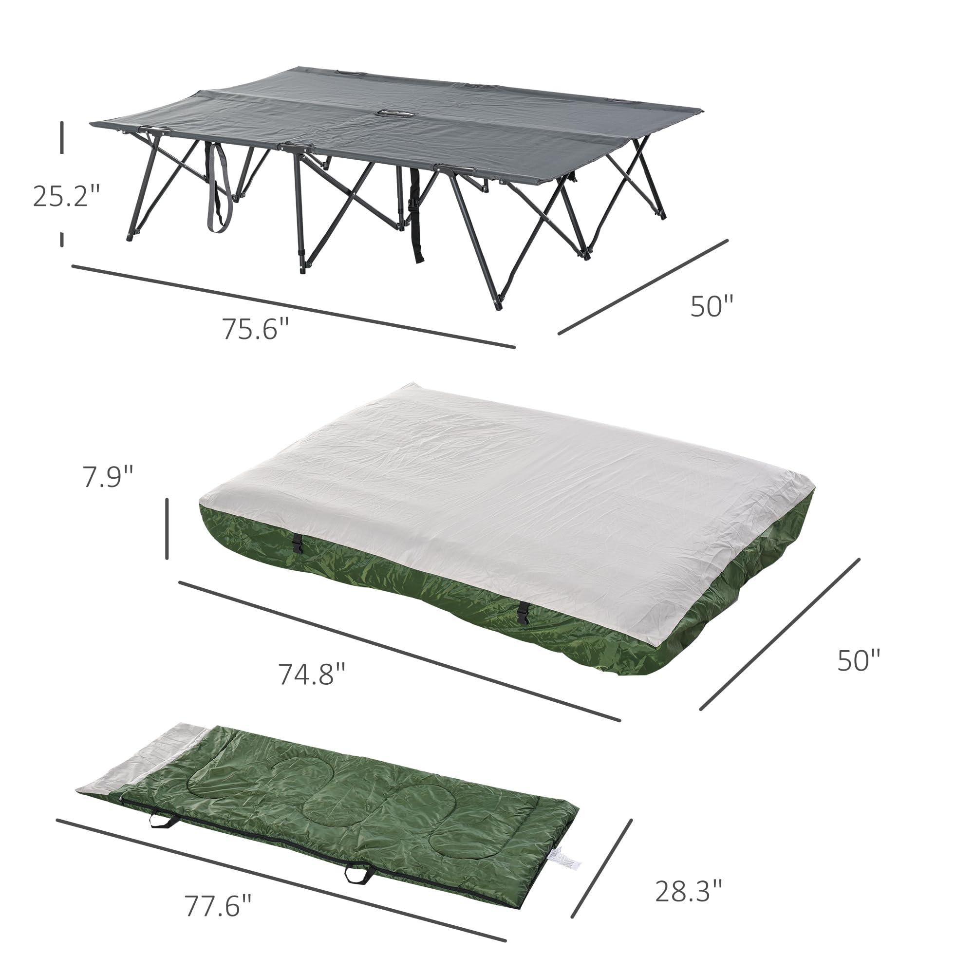Outsunny 2-Person Folding Camping Cot Portable Outdoor Bed Set with Sleeping Bag, Inflatable Air Mattress, Comfort Pillows and Carry Bag, Soft and Comfortable for Outdoor Travel Camp Beach Vacation - Image 3