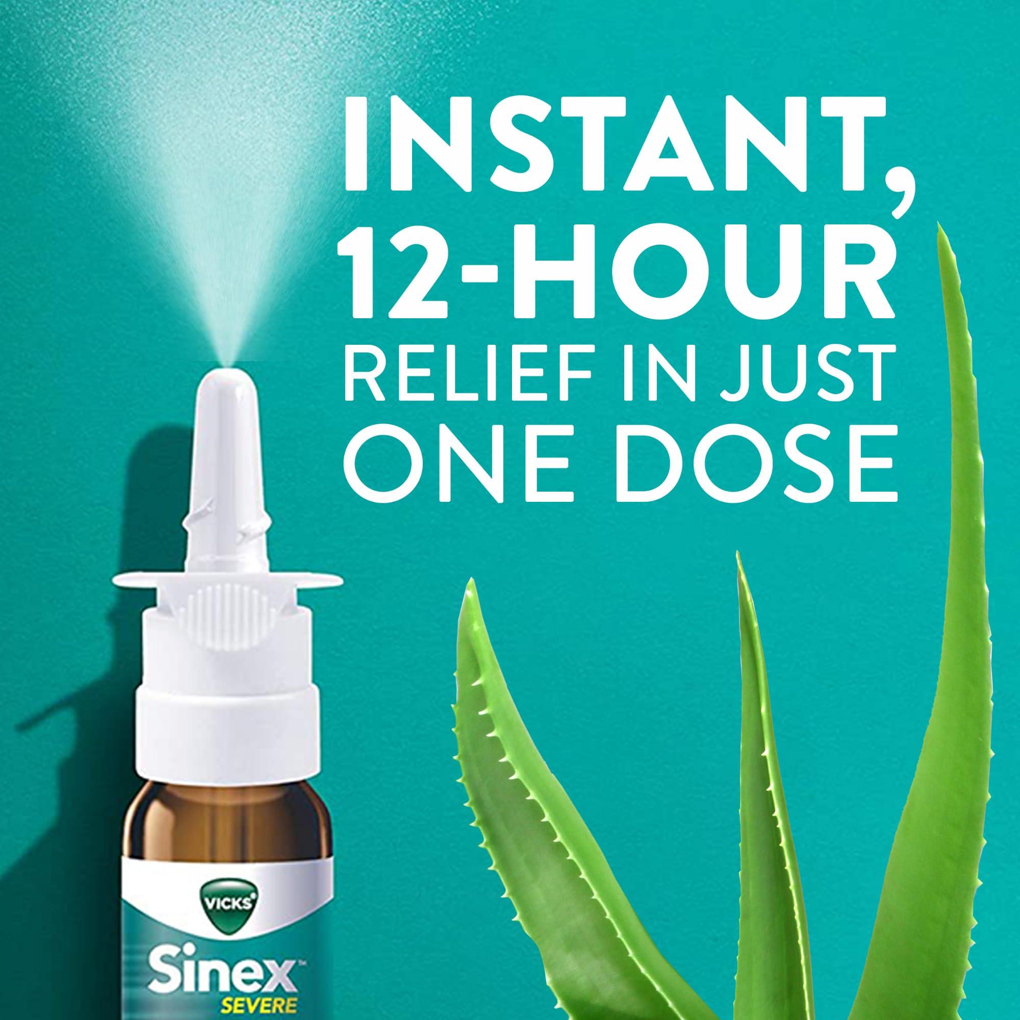 Vicks Sinex Severe Nasal Spray, Moisturizing Ultra Fine Mist with Aloe, Decongestant Medicine, Relief from Stuffy Nose Due to Cold or Allergy, Nasal Congestion & Sinus Pressure Relief, 265 Sprays x 2 - Image 2