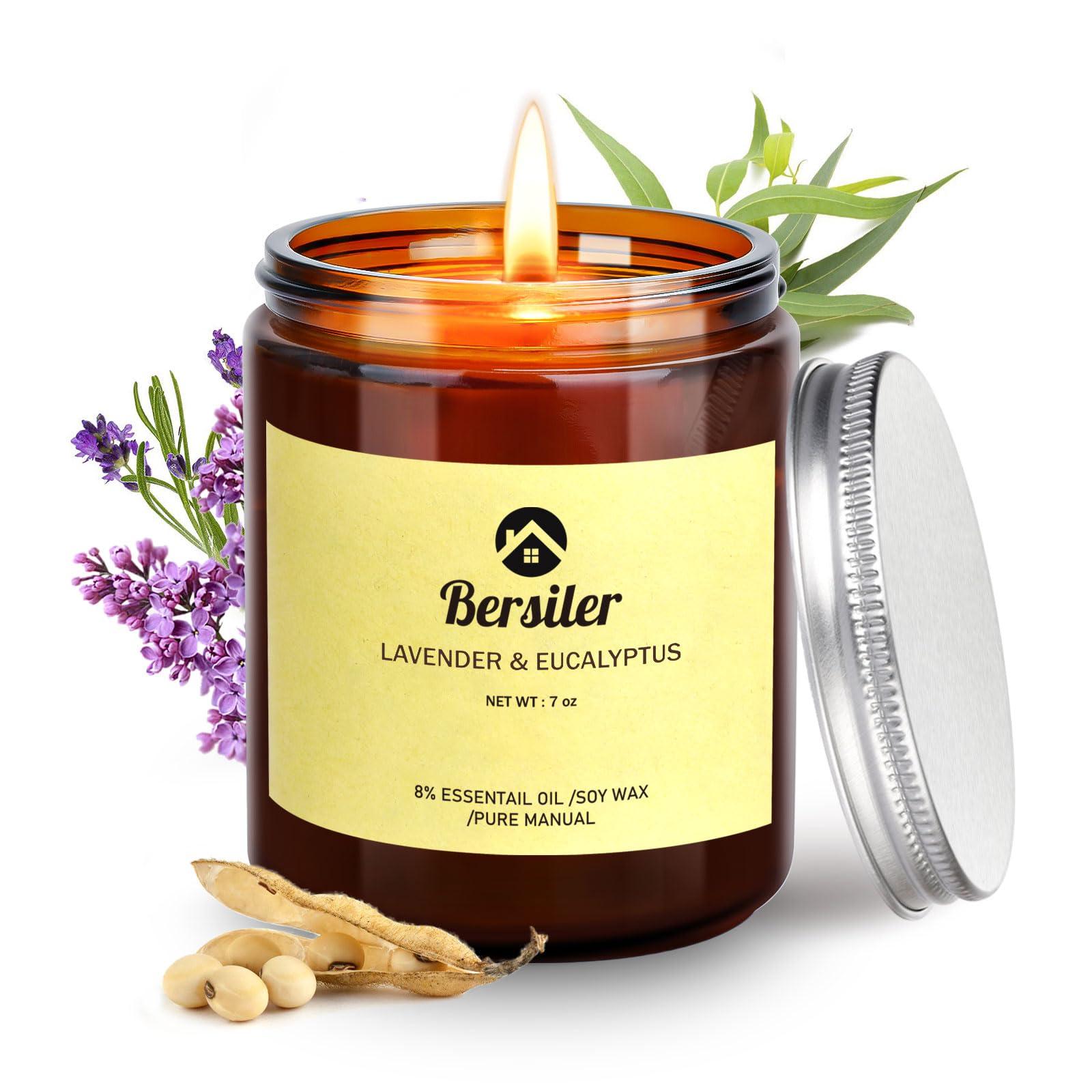 Bersiler Aromatherapy Candles, Scented Candles, 7OZ Lavender Eucalyptus Candles Stress Relief and Relax for Home & Bedroom Gift for Women Birthday Christmas, Soy Wax Candle