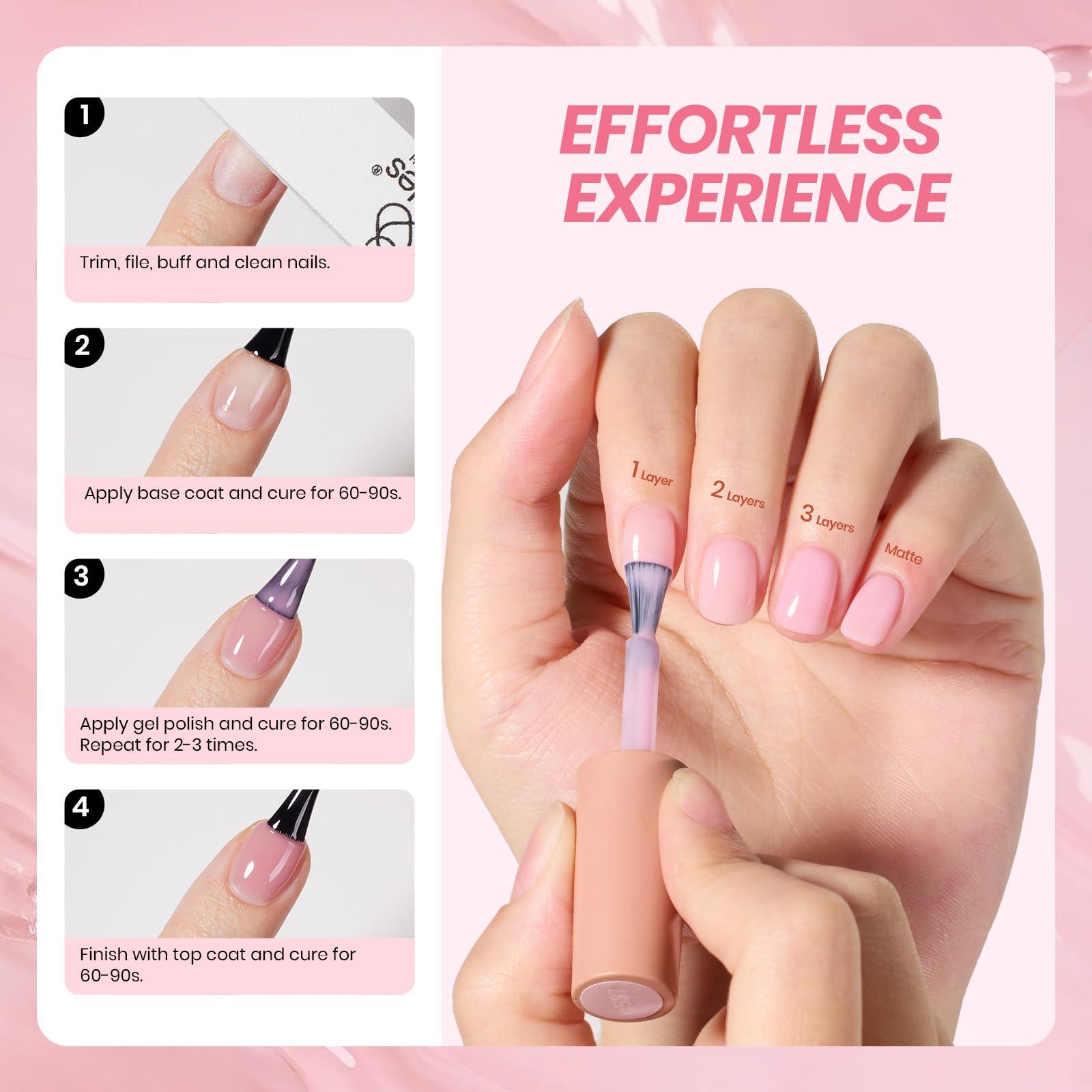 Beetles Jelly Gel Nail Polish Set, 6 Colors Milky White Nude Pink Sheer Gel Nail Kit Transparent Effect Summer Gel Soak Off UV Ballet Dress DIY Manicure French Nail Art Gifts for Women - Image 5