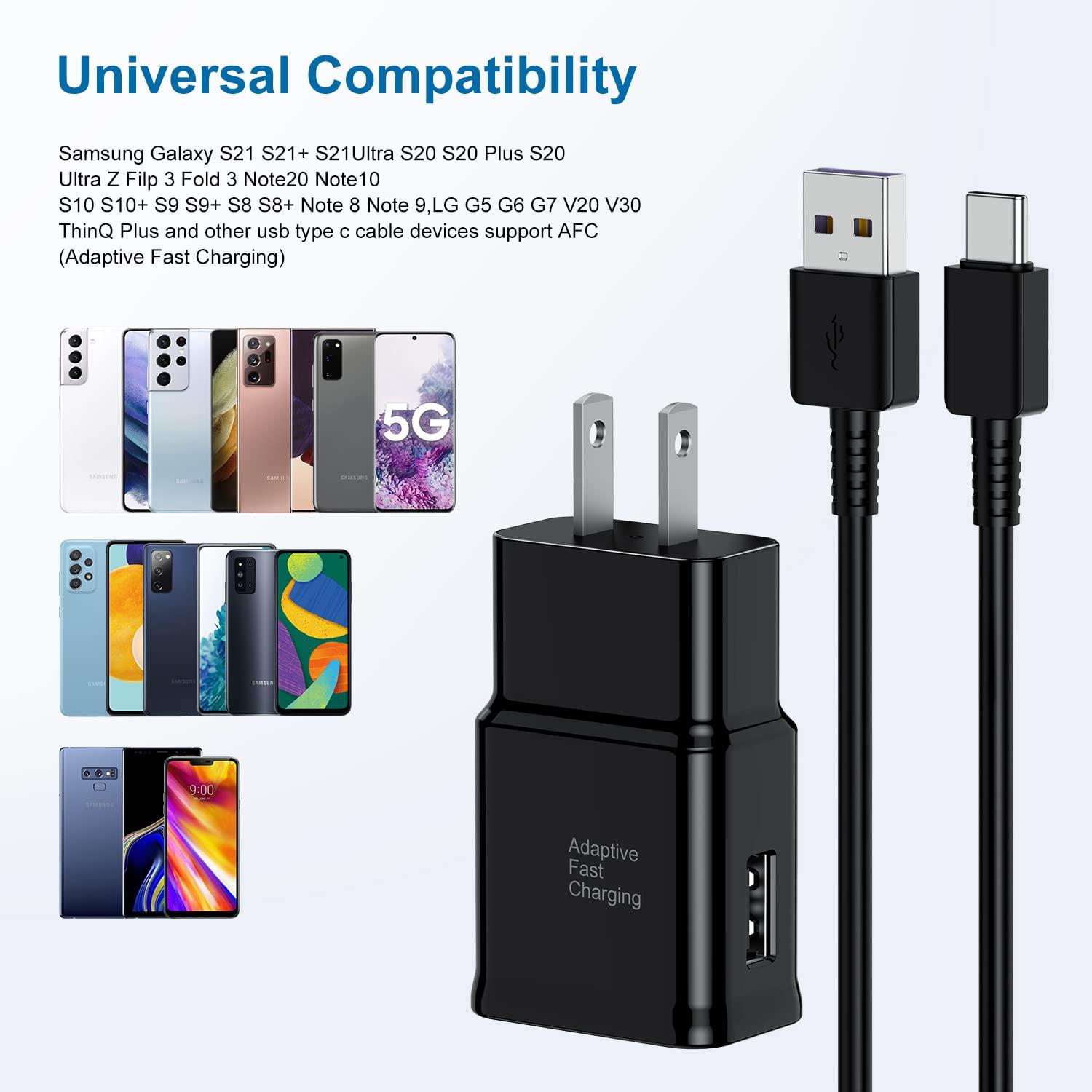 Type C Charger Fast Charging, 2 Pack USB C Android Phone Wall Charger Block & 6ft Charge Cable Cord, for Samsung Galaxy S8 / S9 / S10 Plus Active S10e, S20 / S21 Ultra Plus, Note 8 9 10, Pixel 3 etc - Image 4