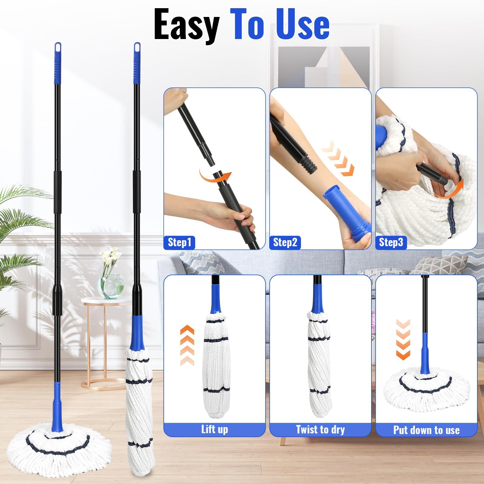 Self Wringing Mop Microfiber Twist Mop for Floor Cleaning, String Wet Floor Mops with Wringer Long Handled for Hardwood Vinyl, Tile, Commercial Household Clean,Safe on All Floors Types - Image 7