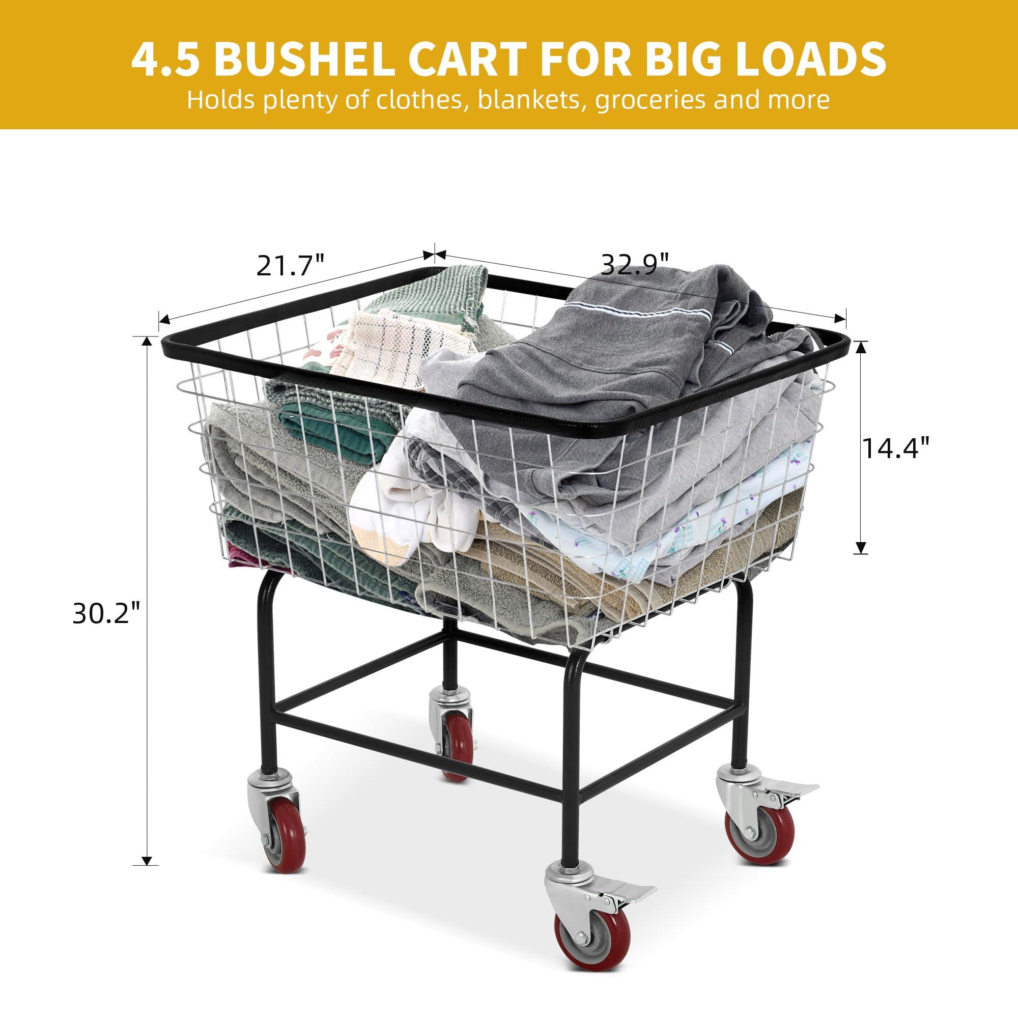 DWVO 4.5 Bushel Wire Laundry Cart with Wheels, Rolling Laundry Basket with Smooth Wheels, Metal Commercial Wire Laundries Basket Cart, Heavy-Duty Large Steel Bin for Clothes Storage & Organization - Image 2