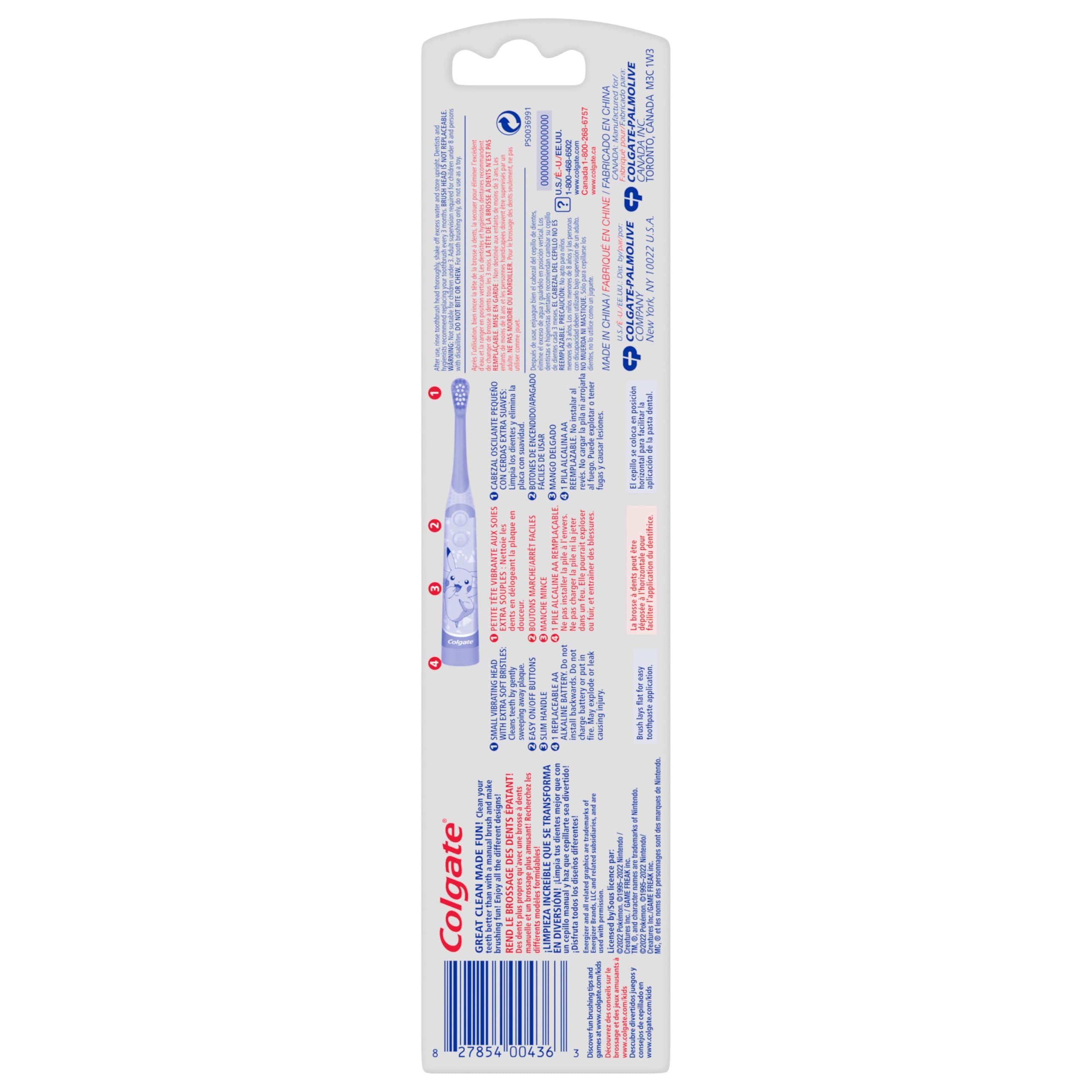 Colgate Kids Battery Powered Toothbrush, Kids Battery Toothbrush with Included AA Battery, Extra Soft Bristles, Flat-Laying Handle to Prevent Rolling, Pokemon Toothbrush, 1 Pack - Image 7