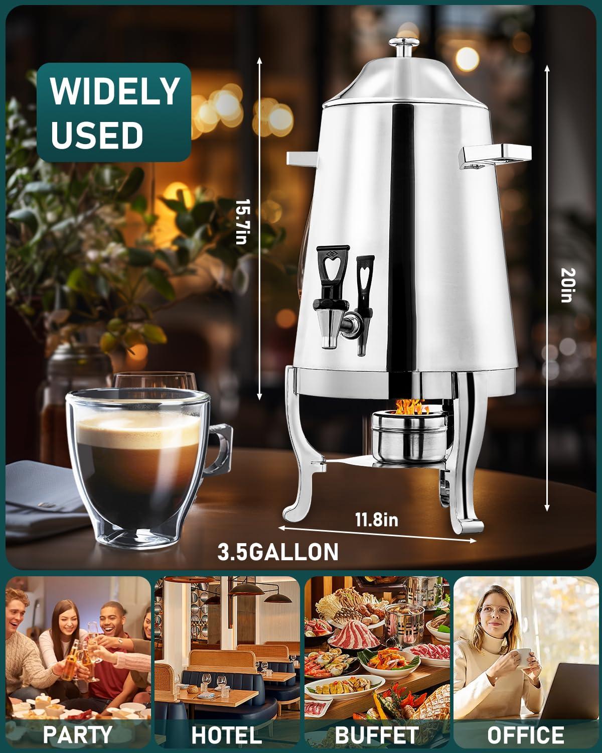 Coffee Urn With Fuel Holder, 3.5 Gallon/13L Stainless Steel Beverage Dispensers for Coffee Tea Hot Water, Hot Drink Dispenser with Stand, Chafer Urn with Spigot for Parties Catering (Silver) - Image 2