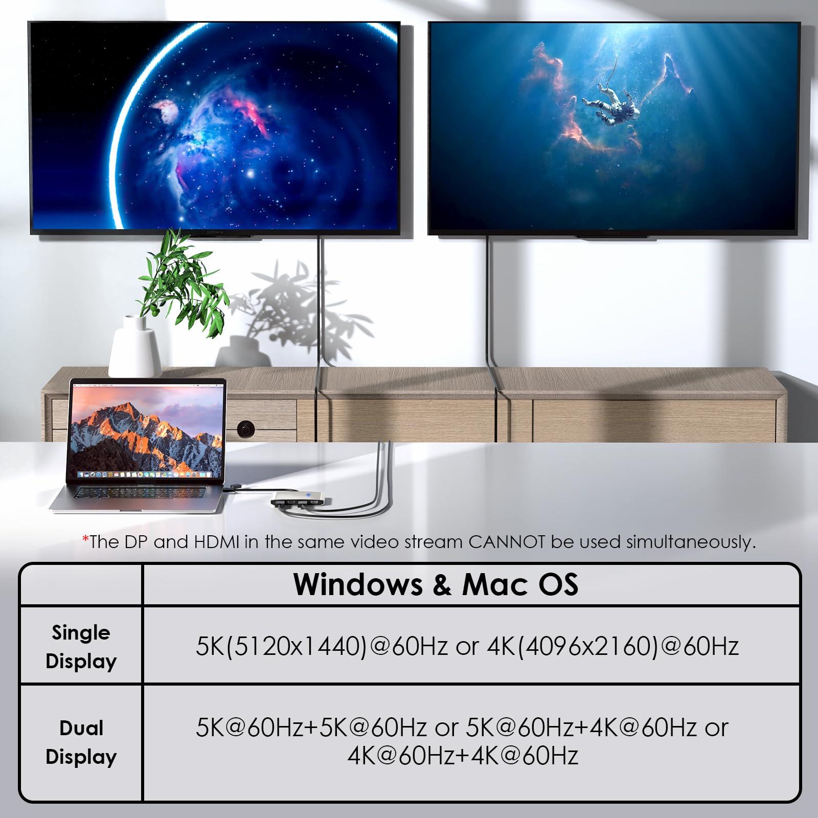 WAVLINK USB C and USB3.0 to Dual 4K DisplayPort & HDMI Adapter, Displaylink Dual 4K@60Hz Monitor Hub, Compatible with M1/M2 MacBook, HP, Dell, Lenovo,Surface-Silver - Image 3