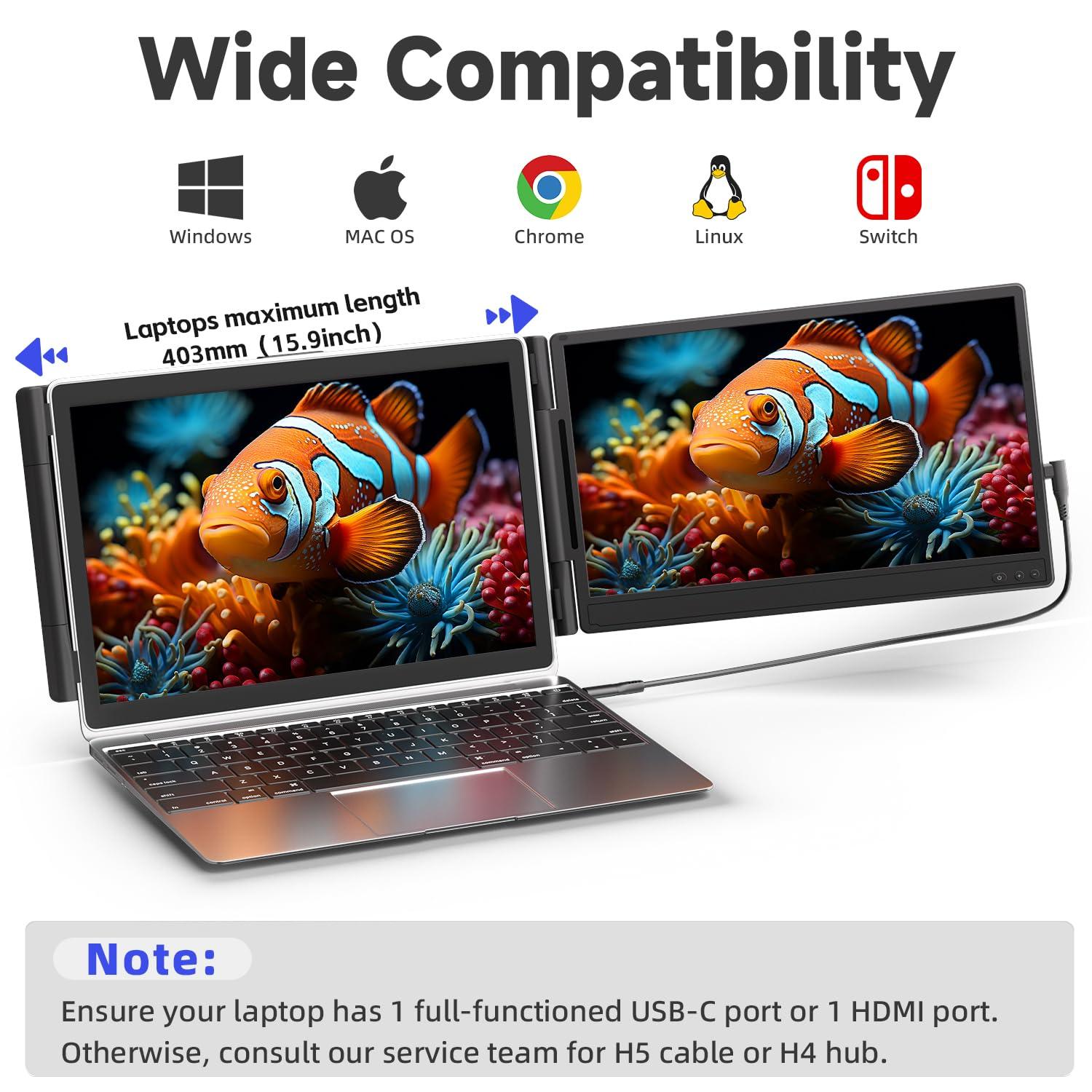 KOJOM Laptop Screen Extender 14-inch – Upgraded 1080P FHD IPS Dual Laptop Monitor Extender Plug & Play Portable Monitor with Adjustable Stand Compatible with Windows Mac Chrome 13”-17” Laptop - Image 5