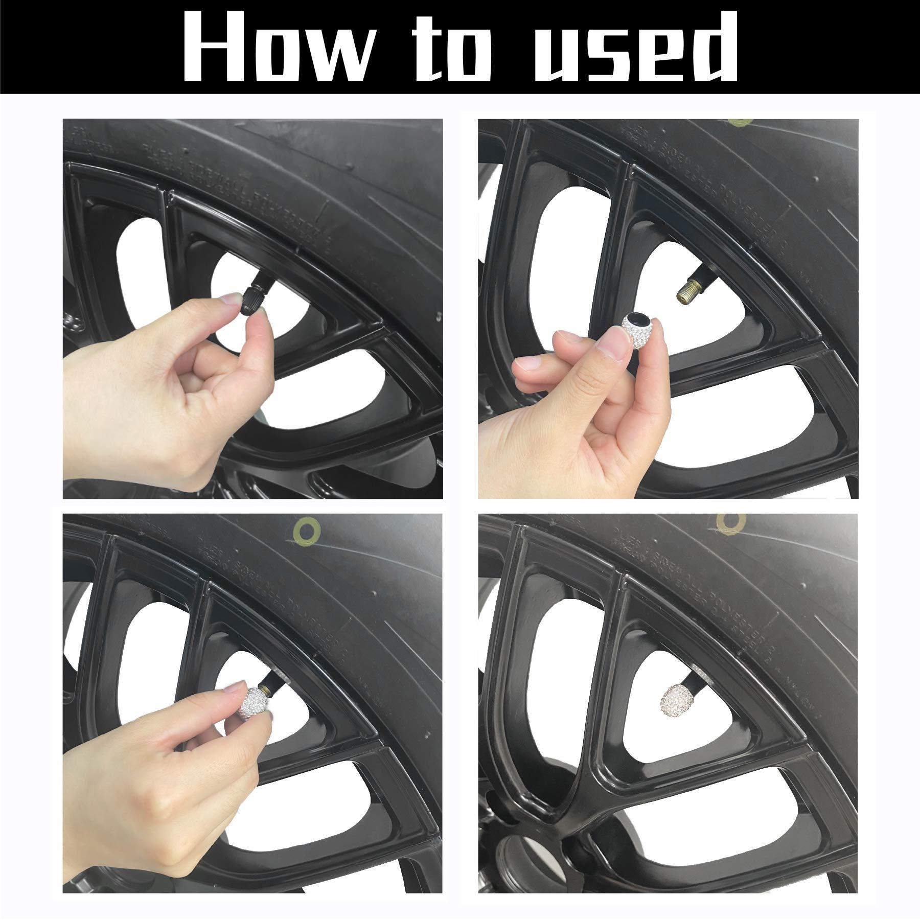 JUSTTOP 4 Pack Handmade Crystal Rhinestone Tire Valve Stem Caps, Wheel Tire Valve, Attractive Dustproof Bling Car Accessories, Universal for Cars, Trucks and Motorcycles-White - Image 5