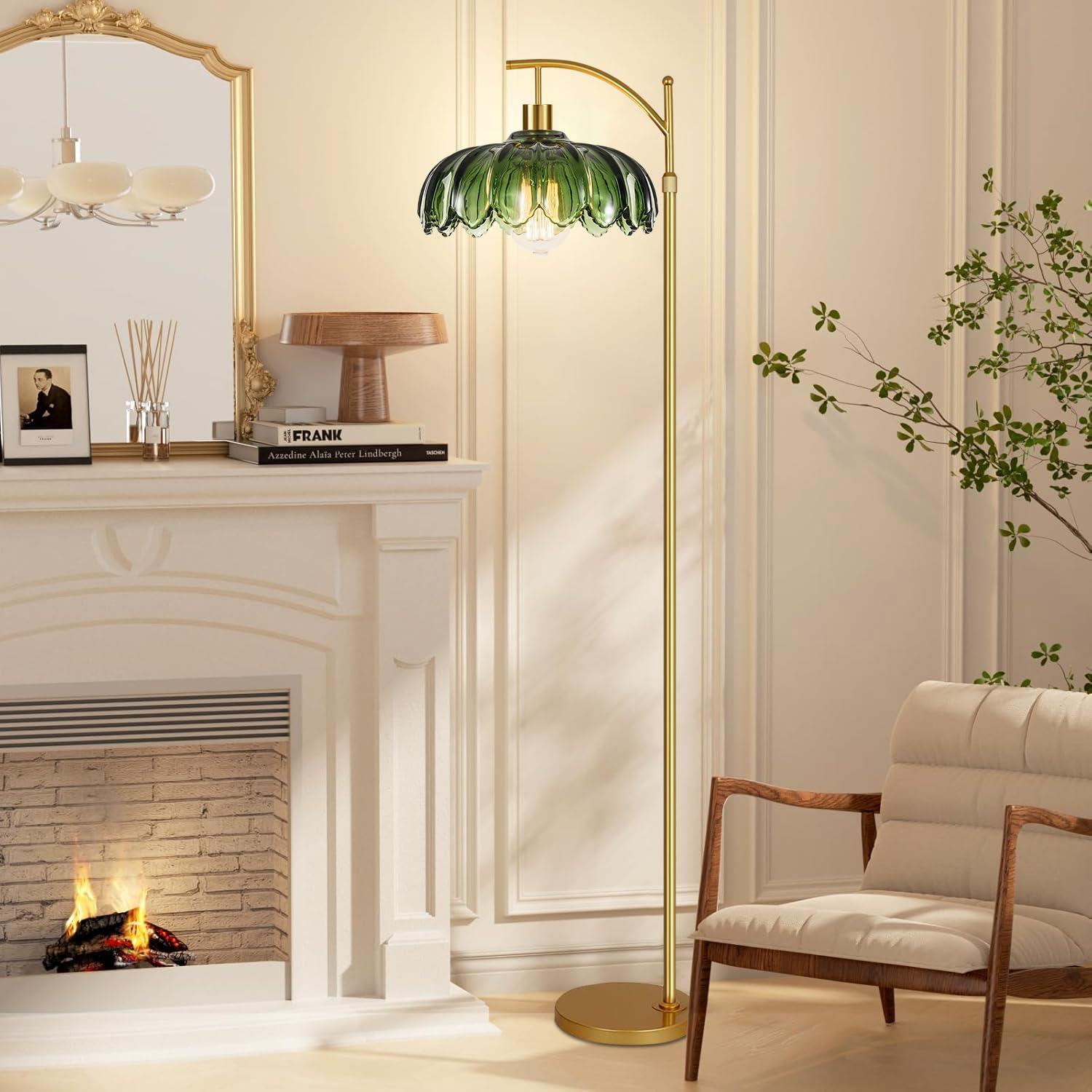 ILLMTW Gold Floor Lamp for Living Room,Bedroom,Mid Century Modern Standing Lamp with Remote,Dimmable Brass Tall Lamp Vintage Retro Green Glass Arc Floor Flower Floor Light Boho Bohemian - Image 3