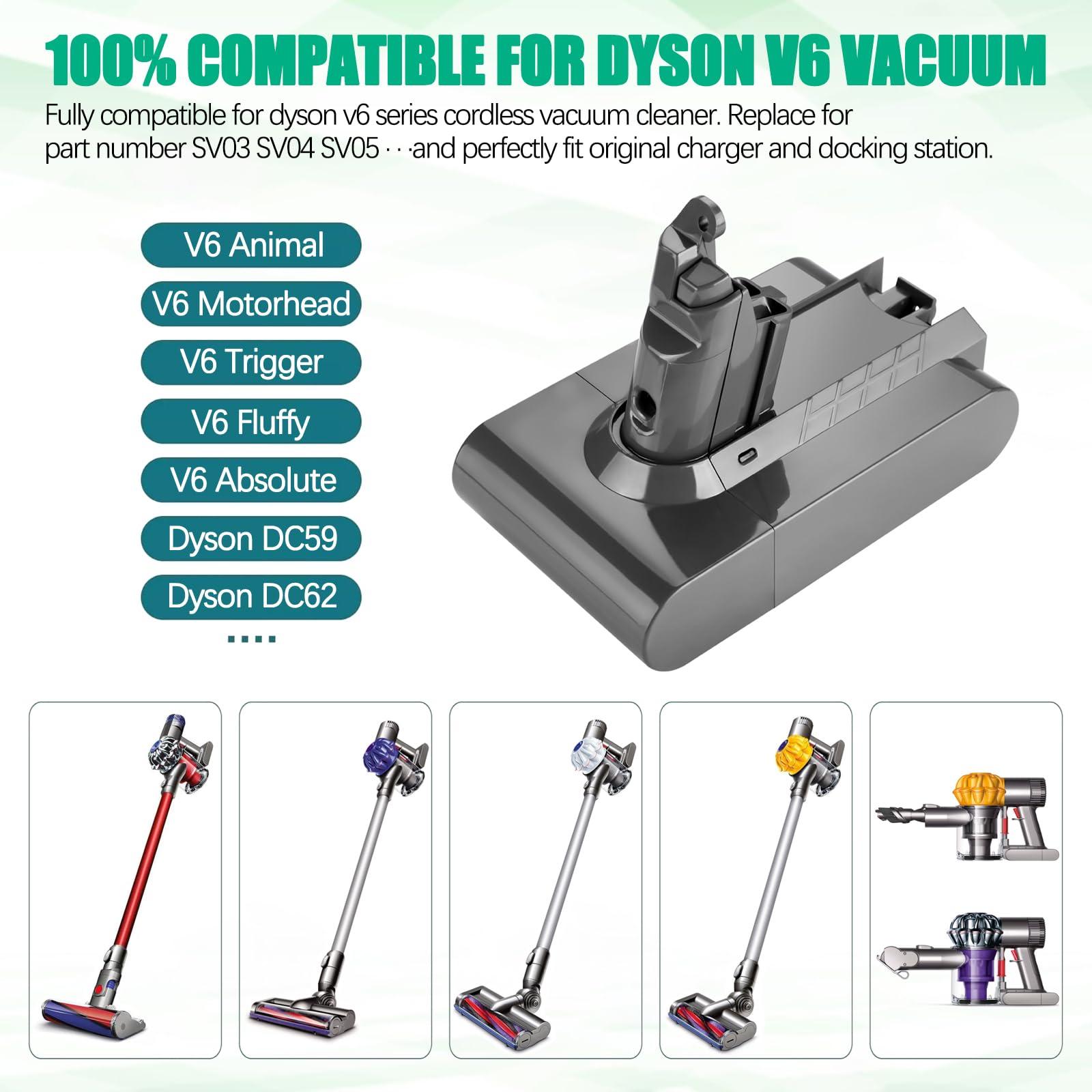 6500mAh V6 Battery+2Pcs Filters Compatible for Dyson V6 Animal/Absolute/Motorhead/Fluffy SV03 SV04 SV05 SV06 SV07 SV09 DC58 DC59 DC61 DC62 DC72 DC74 6 Cell VTC4 Vacuum Battery Replacement - Image 7